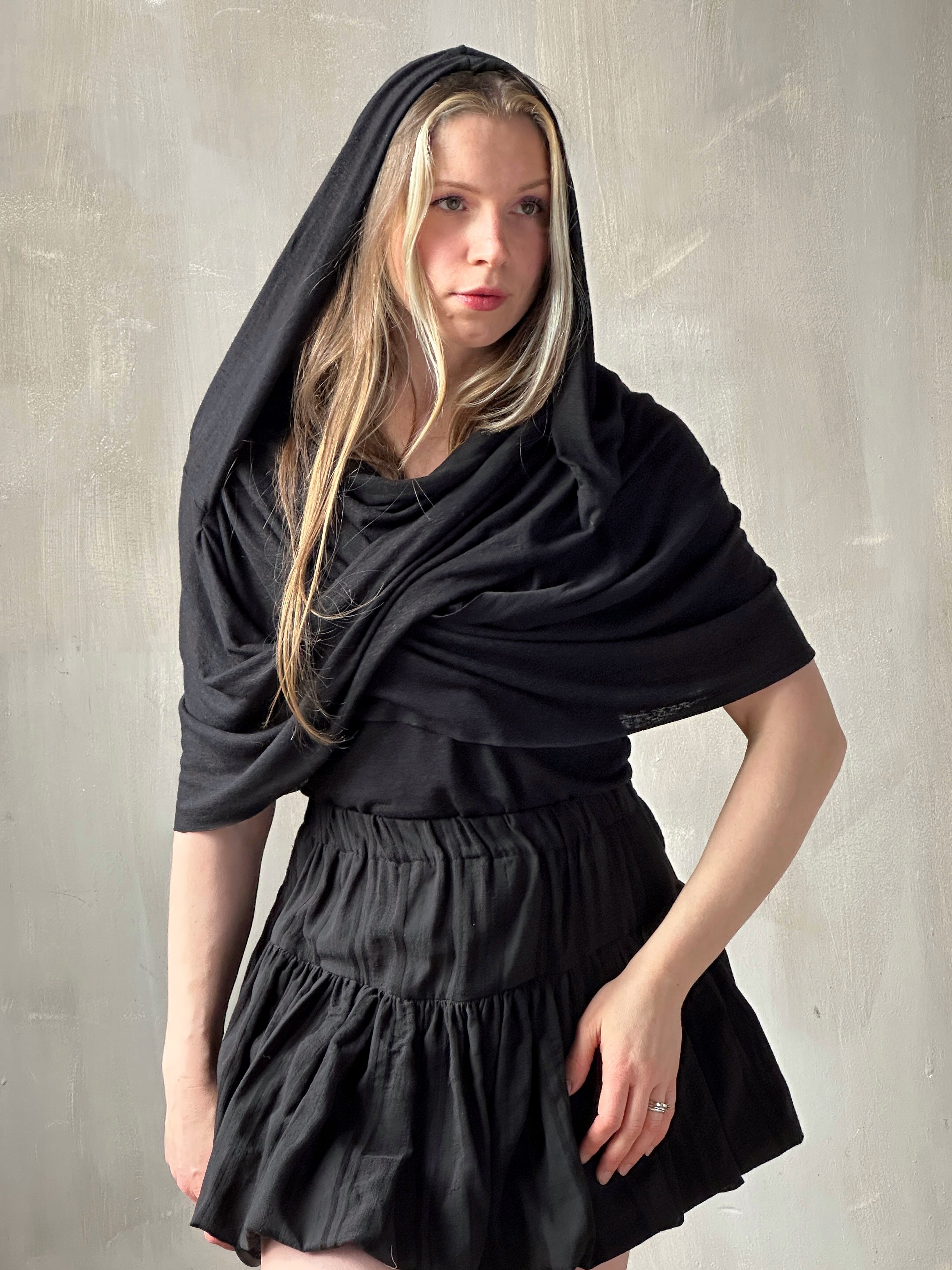 Spring '26: Mythic Cowl in Black Linen Jersey (Pre-Order)