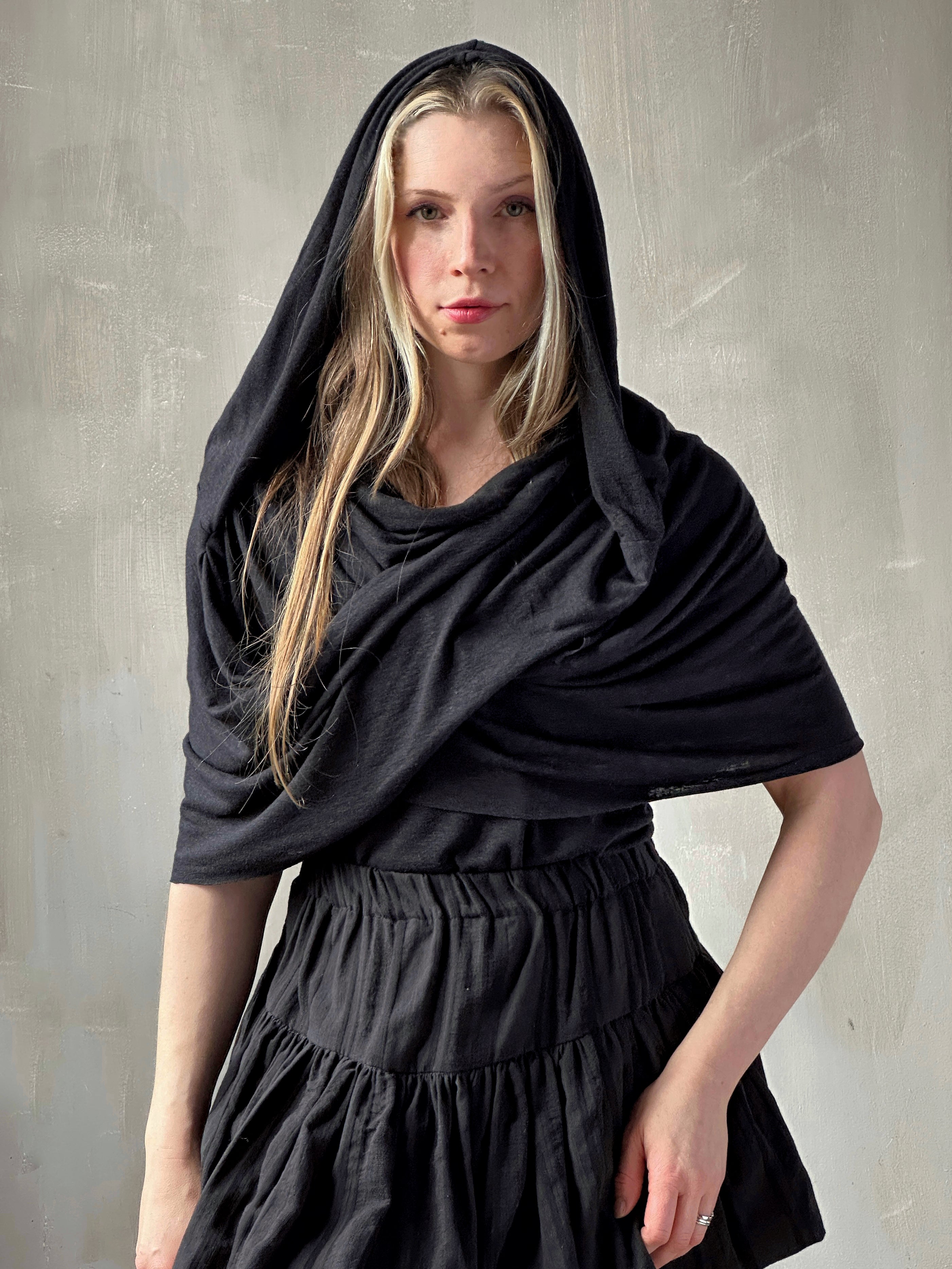 Spring '26: Mythic Cowl in Black Linen Jersey (Pre-Order)