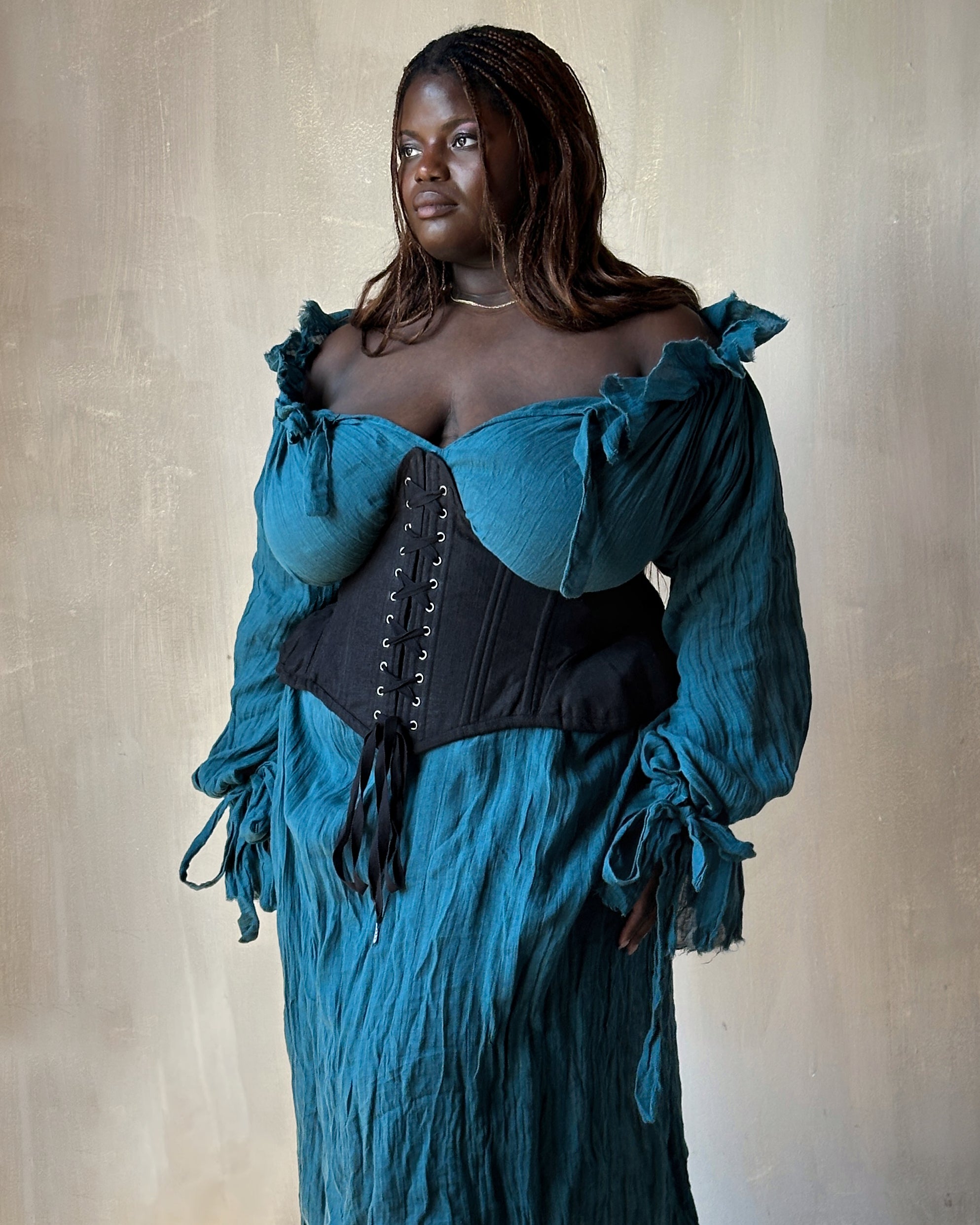 Spring '25: Underbust Pannier Corset in Black Linen (Pre-Order)