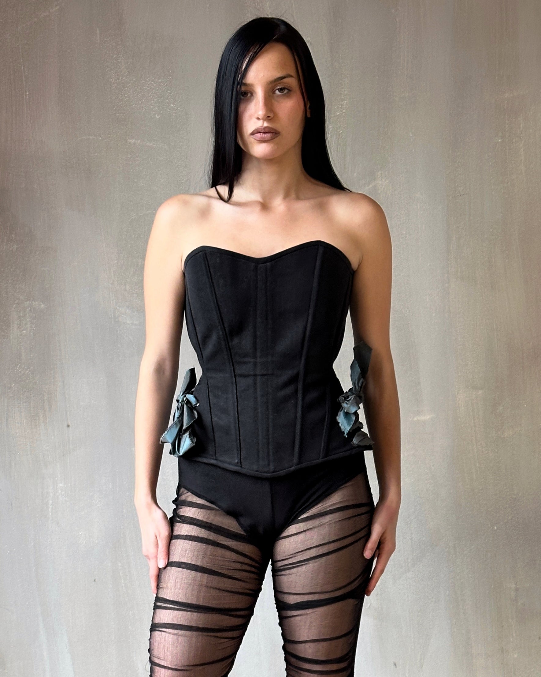 Spring '25:  Overbust Corset w/ side slit in Black Cotton Twill (Pre-Order)