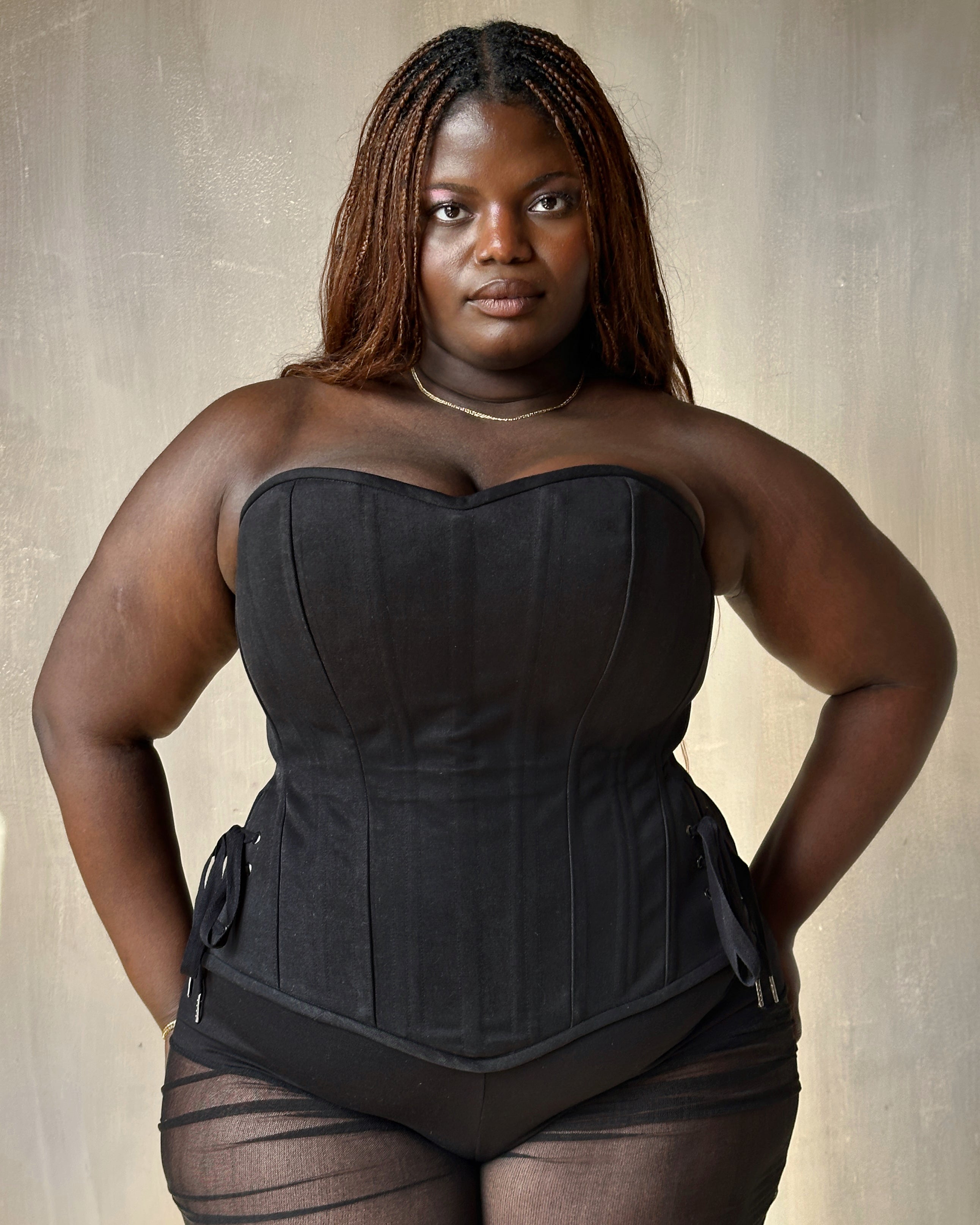 Spring '25:  Overbust Corset w/ side slit in Black Cotton Twill (Pre-Order)