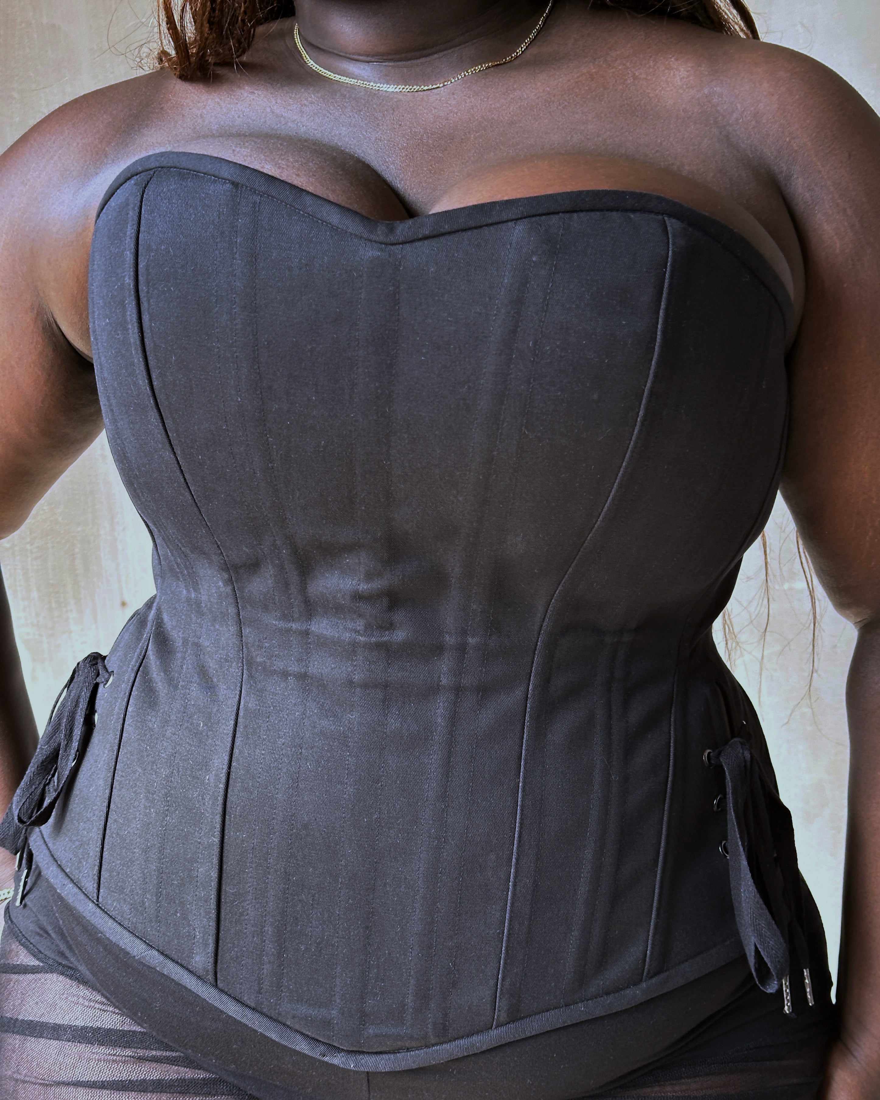 Spring '25:  Overbust Corset w/ side slit in Black Cotton Twill (Pre-Order)