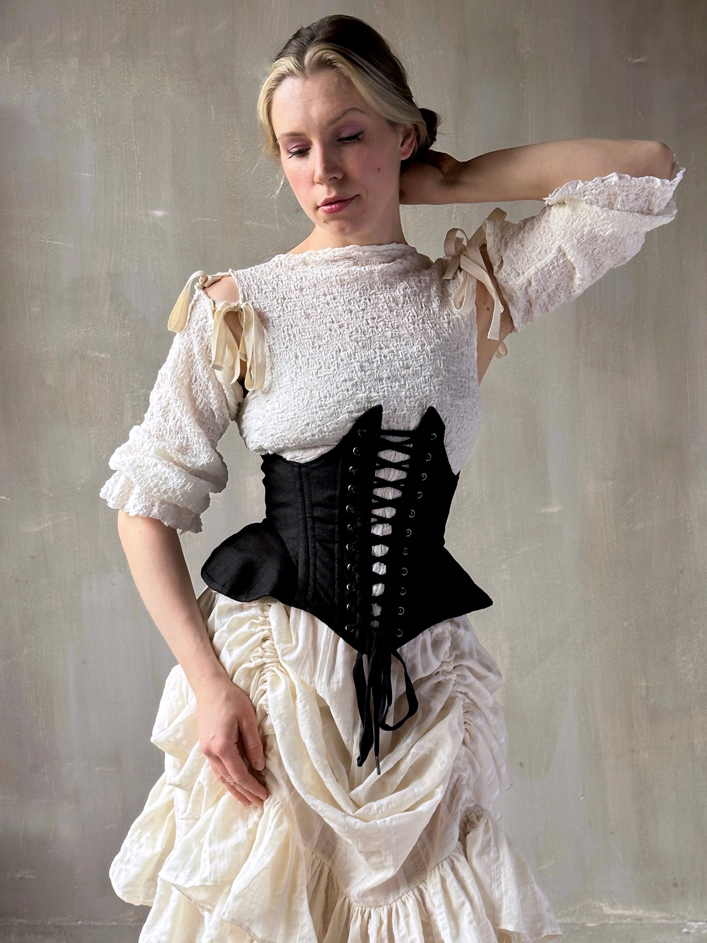 Spring '26 Underbust Pannier Corset in Black Linen (Pre-Order)