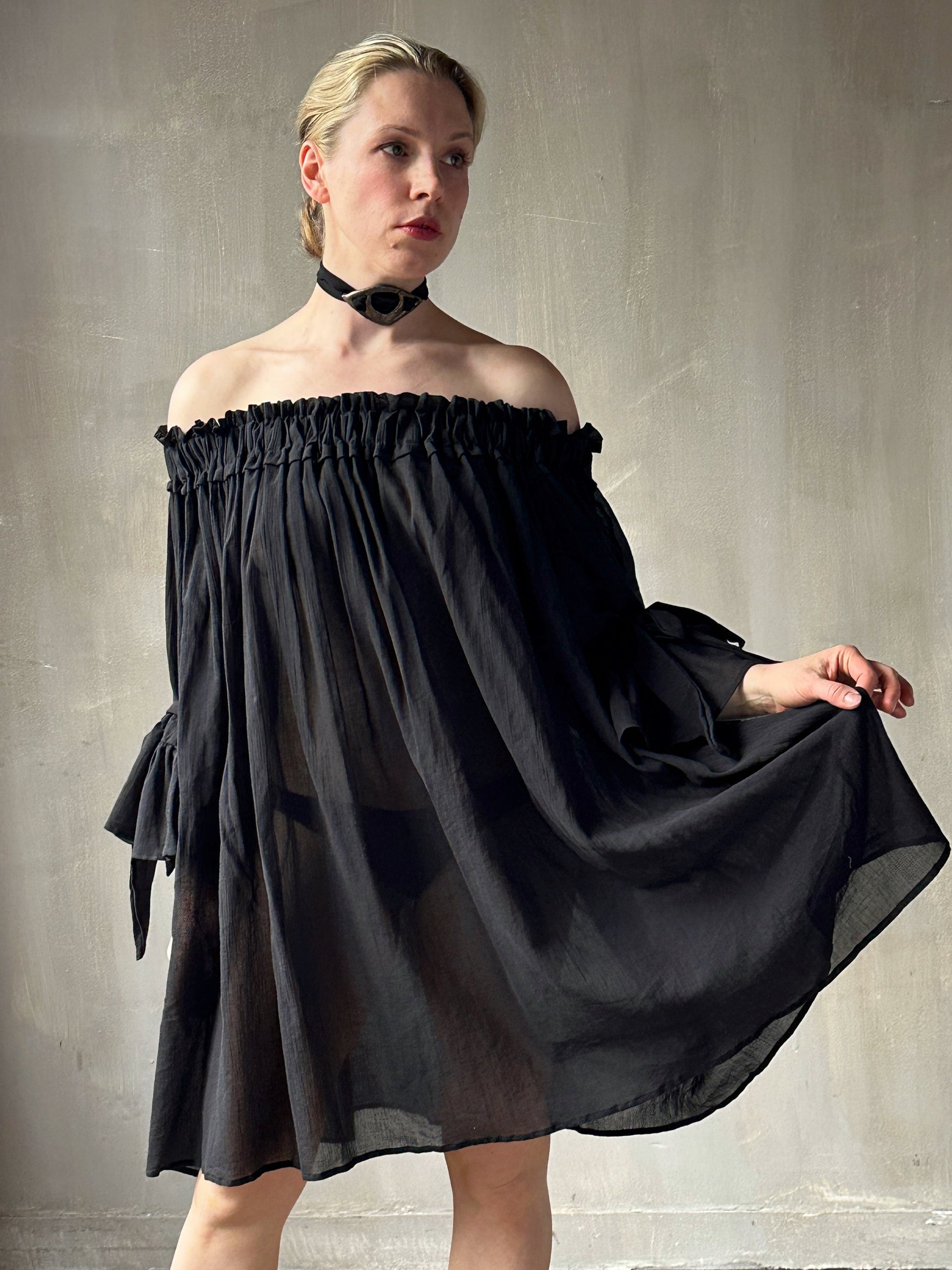Spring '26: Paperbag Tunic in Black Cotton Voile (Pre-Order)