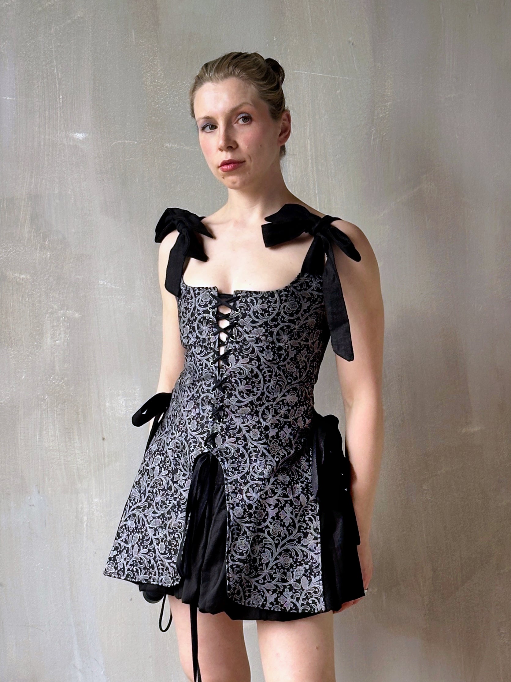Spring '26: Pinafore Corset Vest with Bow Ties in Tattoo Print Cotton (Pre-Order, Limited Edition)