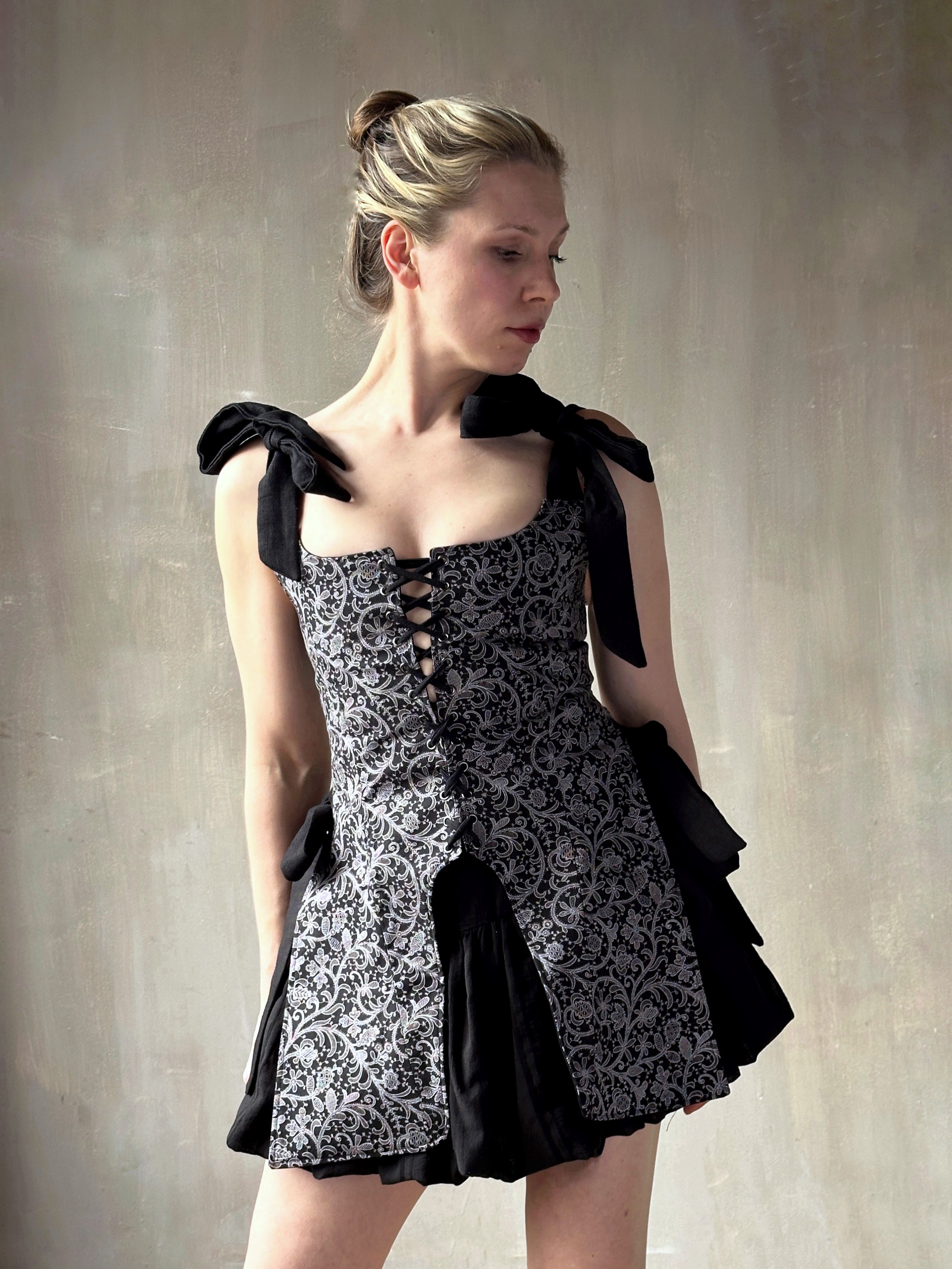 Spring '26: Pinafore Corset Vest with Bow Ties in Tattoo Print Cotton (Pre-Order, Limited Edition)