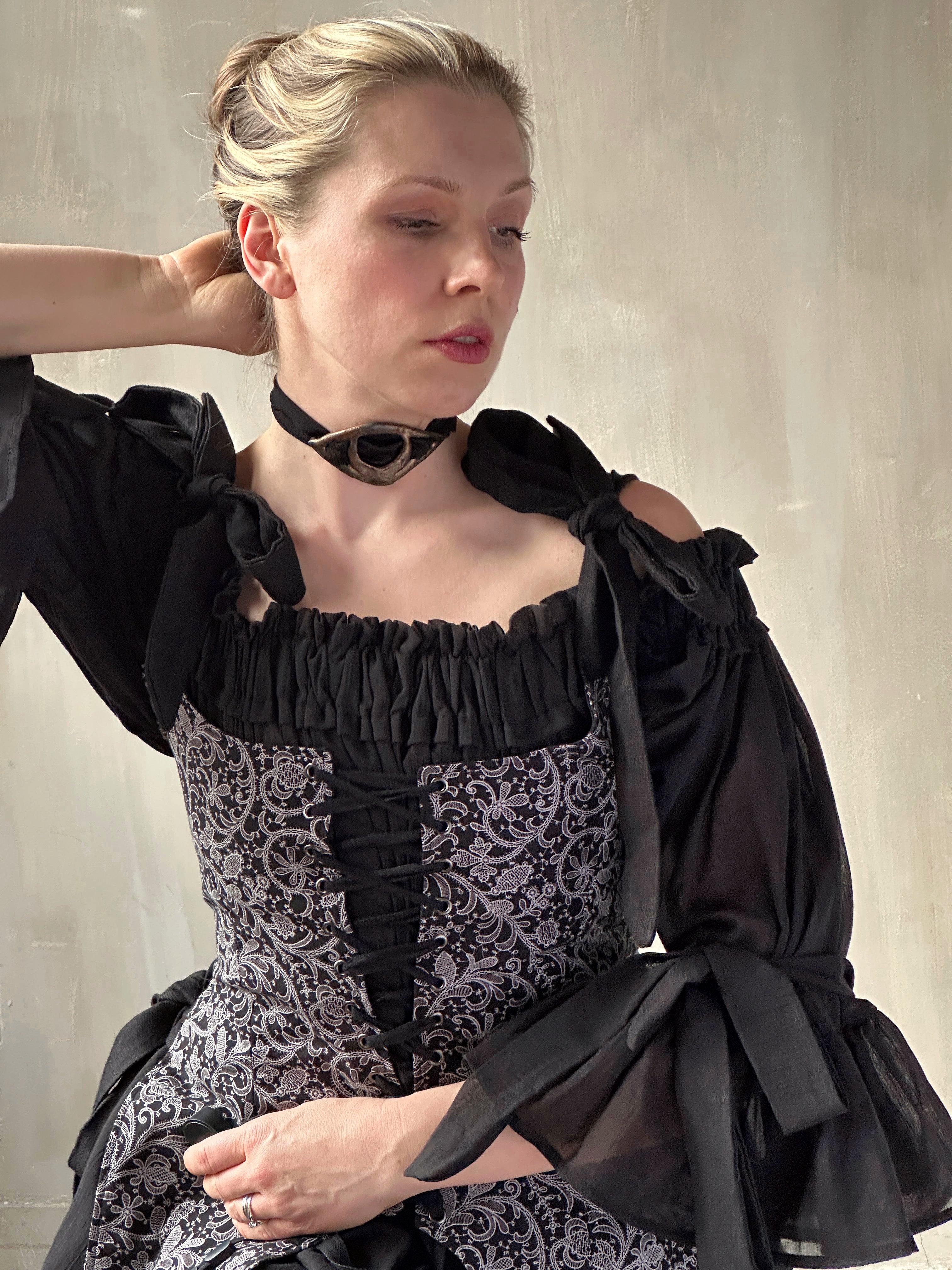 Spring '26: Pinafore Corset Vest with Bow Ties in Tattoo Print Cotton (Pre-Order, Limited Edition)