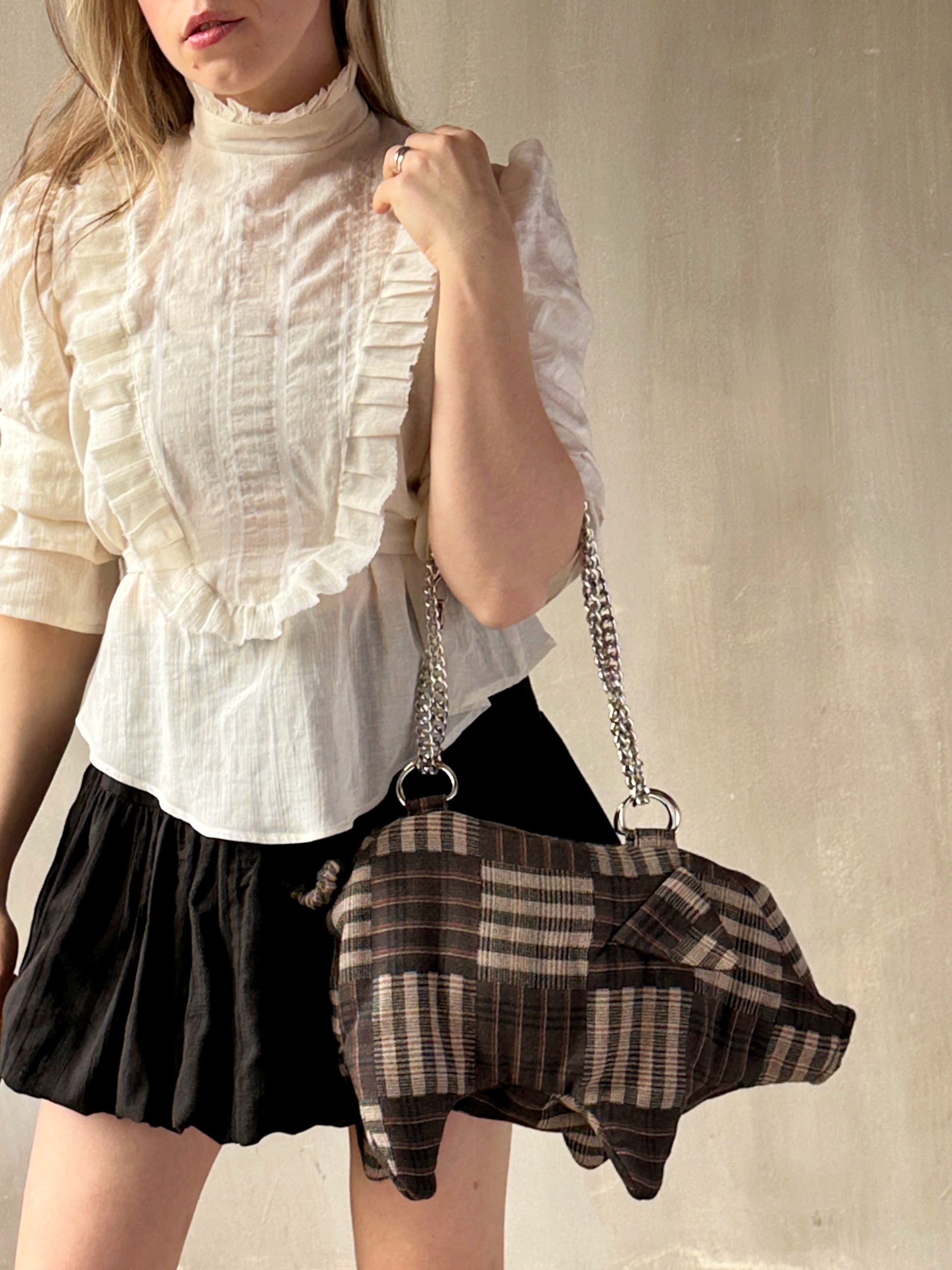 Spring '26: "Peggy" the Plush Pig Purse in Plaid Patchwork Cotton (Pre-Order)