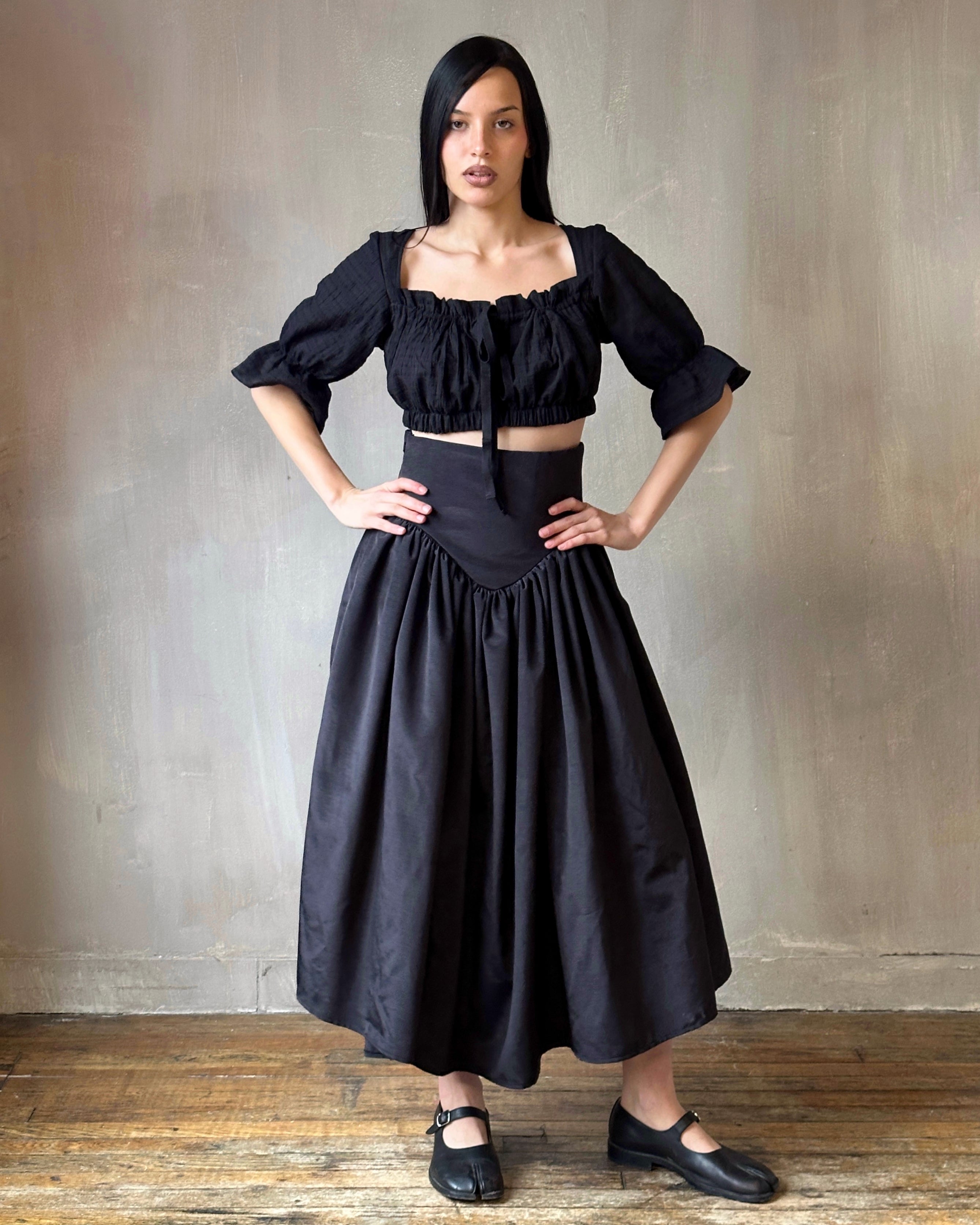 Spring '25: Extended Yoke Petticoat Skirt In Black Twill Taffeta (Pre-Order Limited Edition)