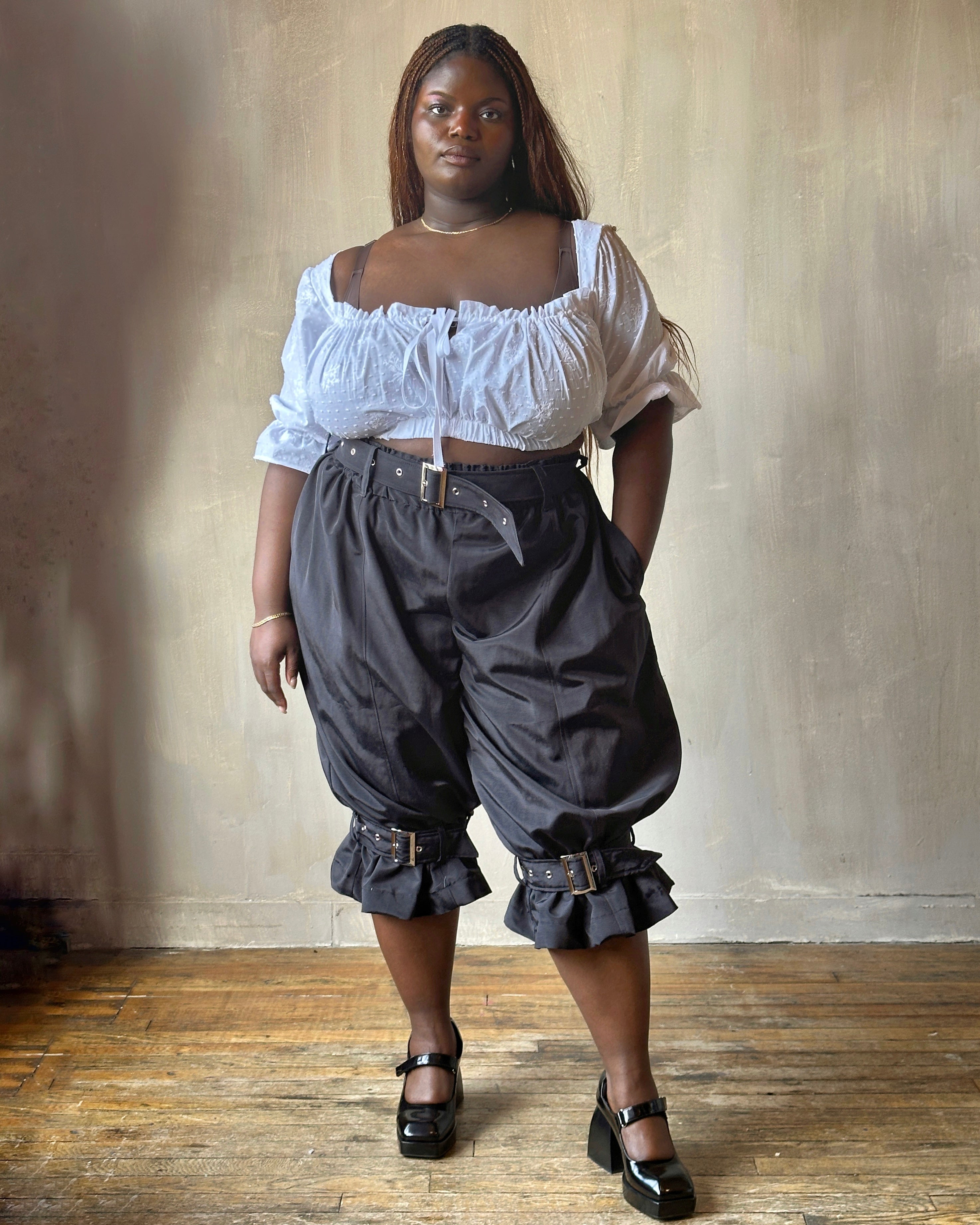 Spring '25: "pirate bloomers" with Belt and Leg Straps in Black Twill Taffeta (Pre-Order, limited Edition)