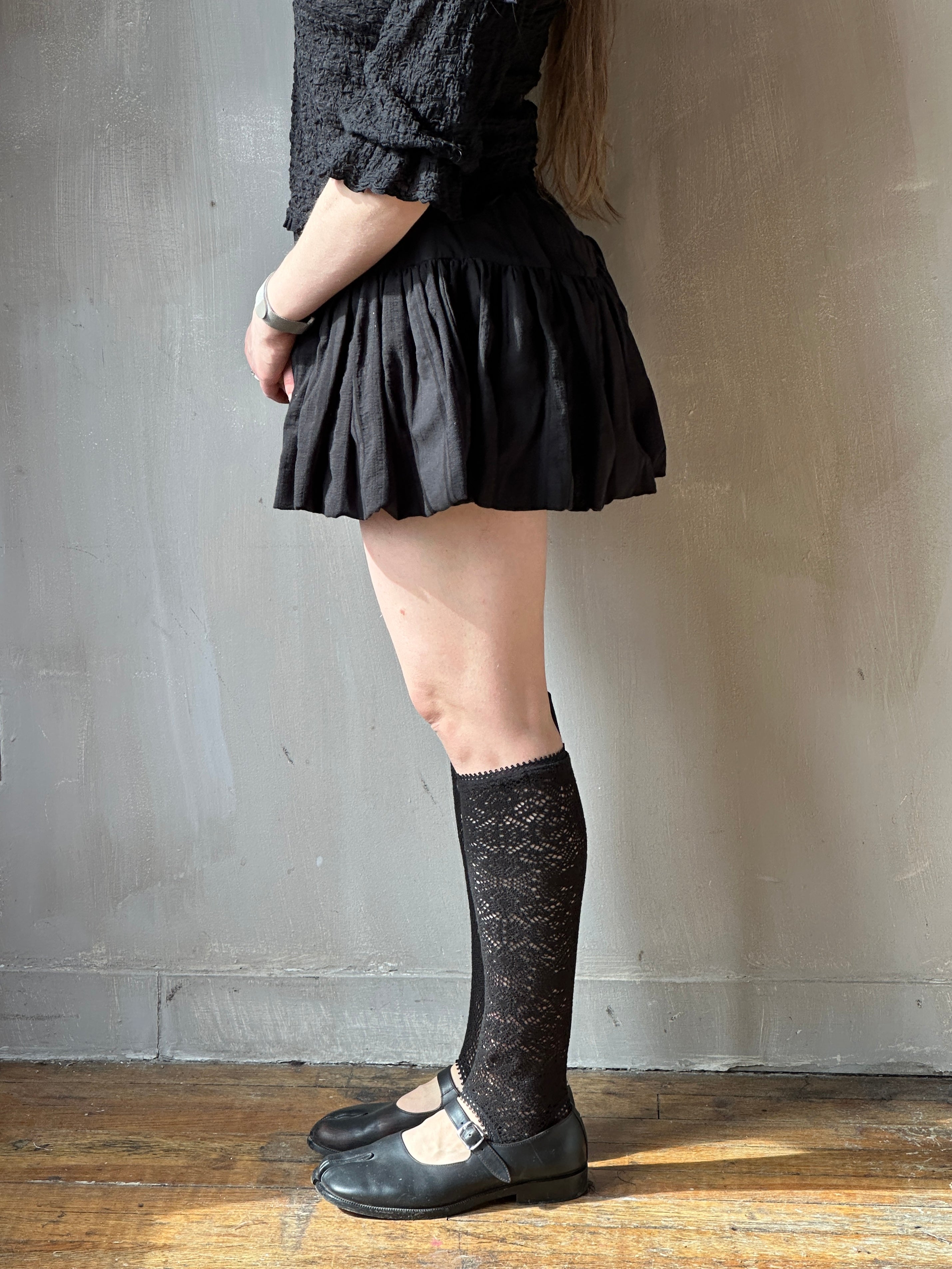 Spring '26: Knee-High Stirrup Socks in Black Cotton Lace (Pre-Order)