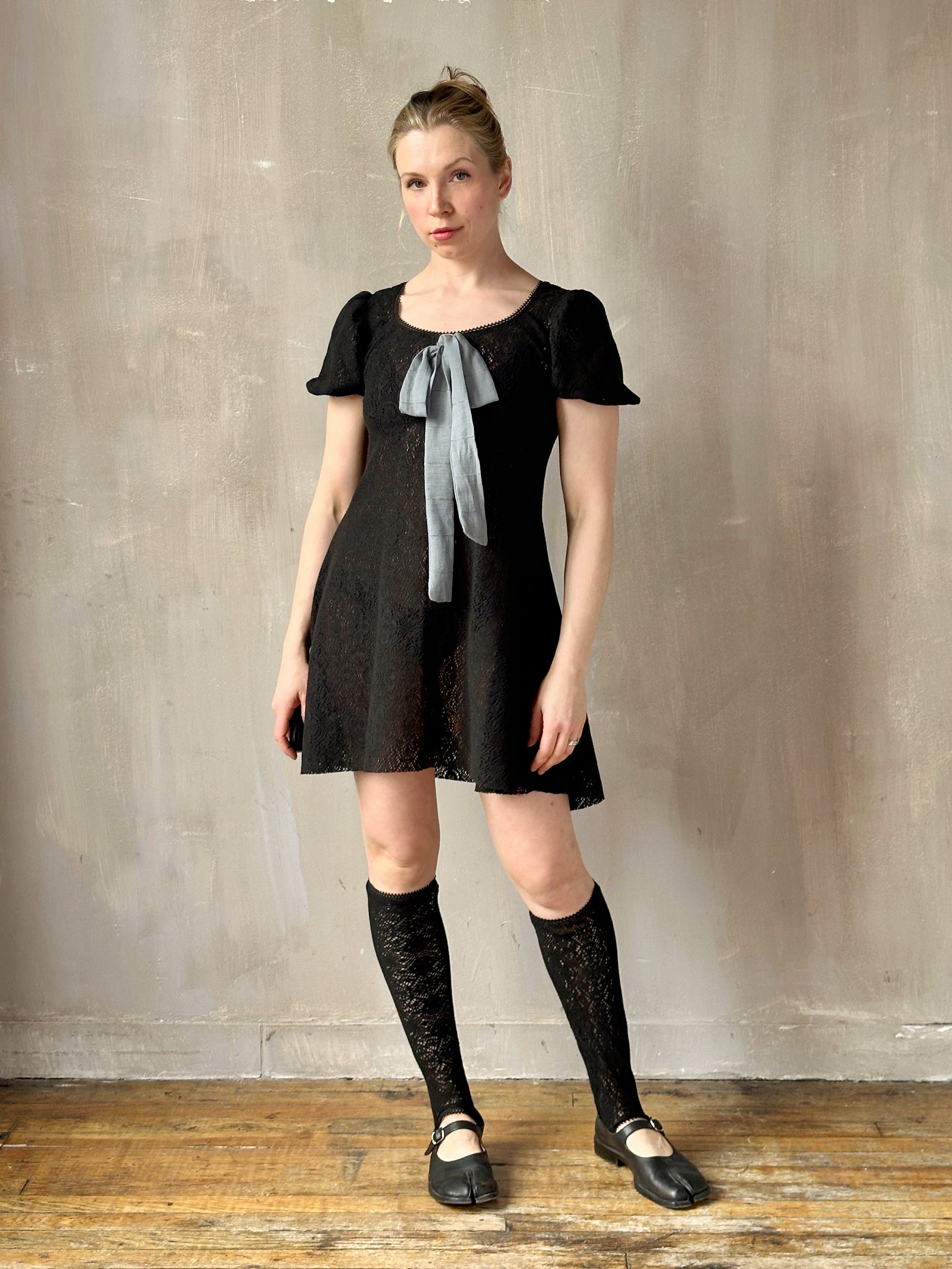 Spring '26: Knee-High Stirrup Socks in Black Cotton Lace (Pre-Order)