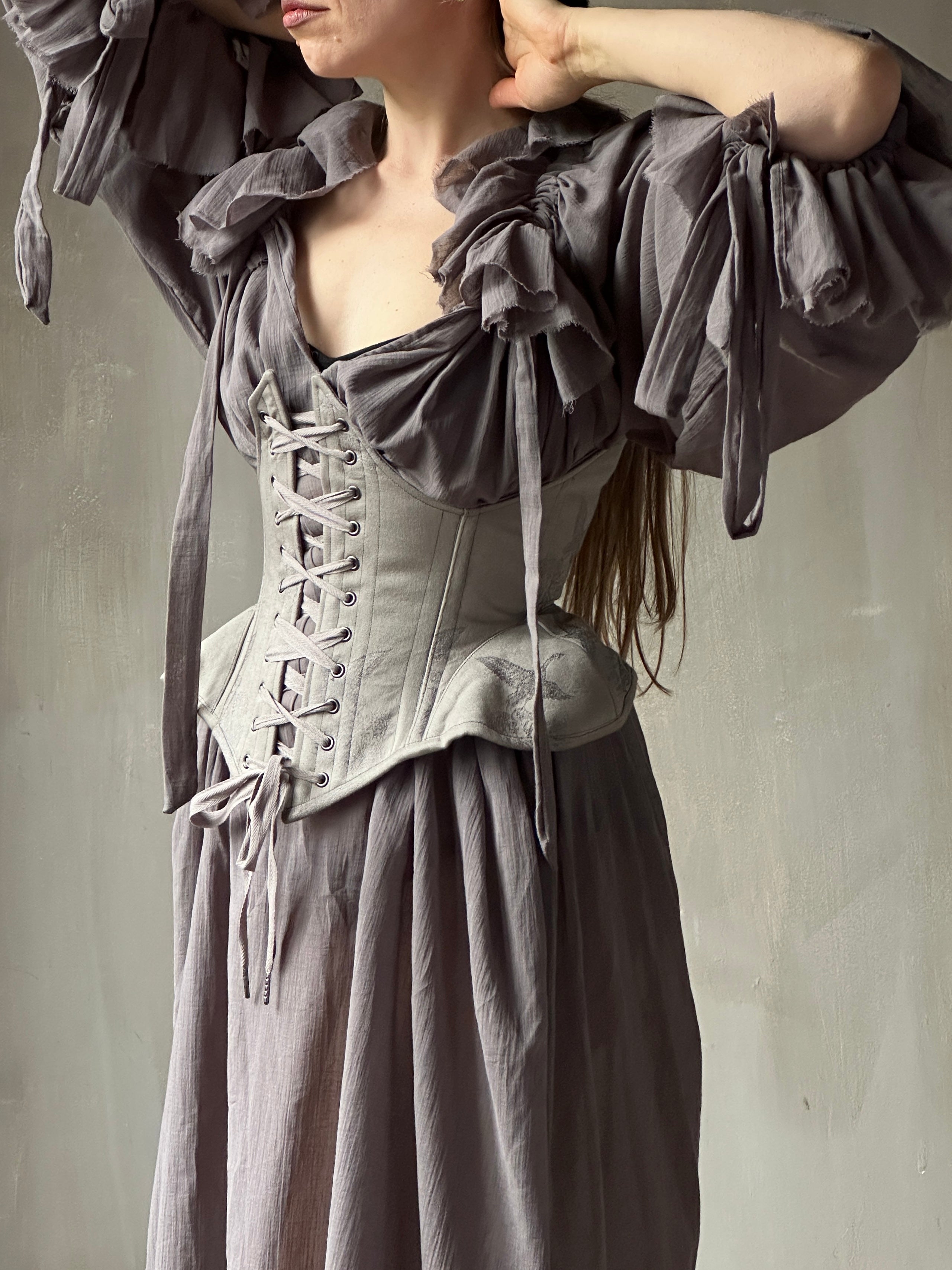 Underbust Pannier Corset in Lilac Cranes (Limited Edition)