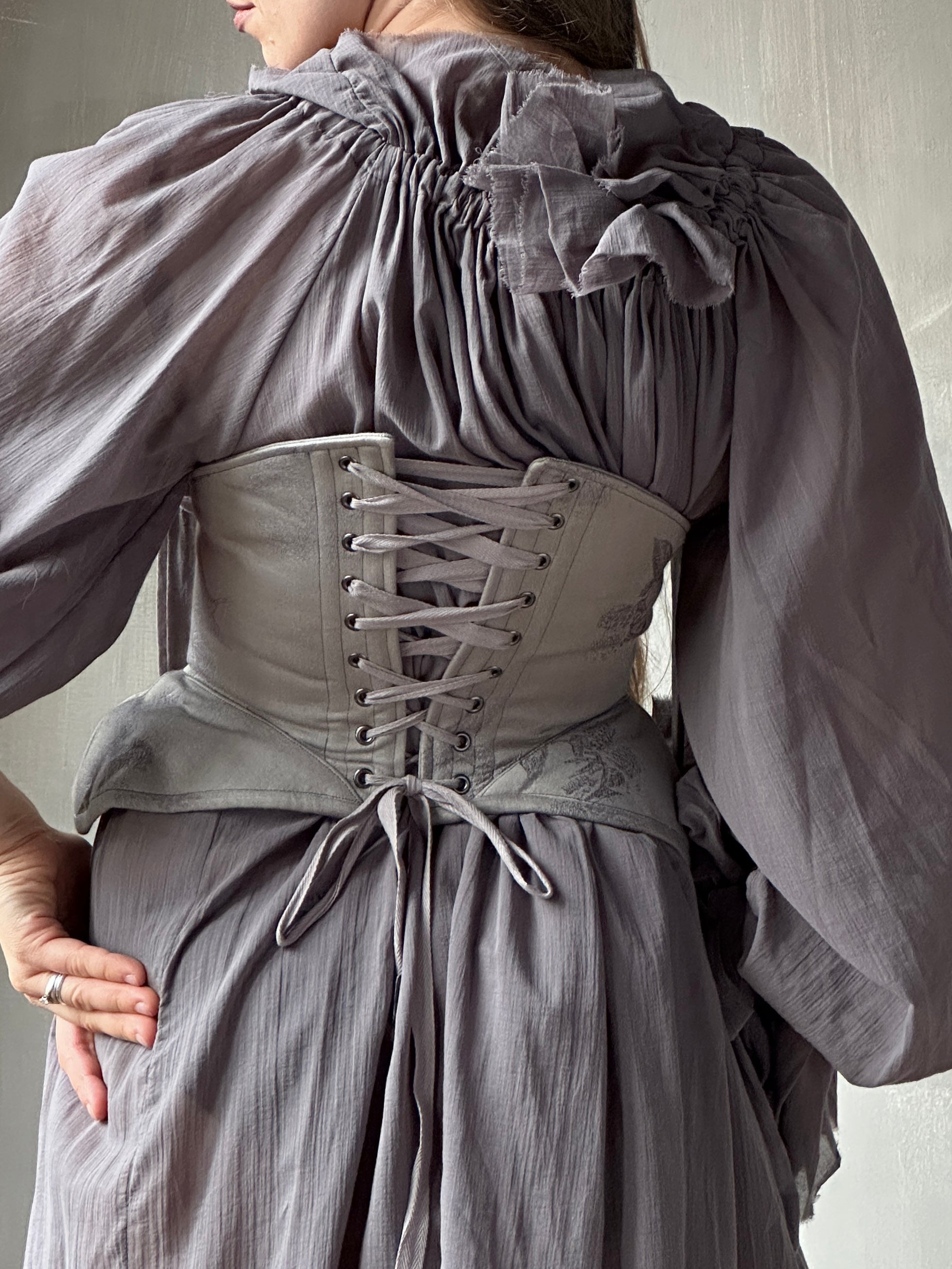 Underbust Pannier Corset in Lilac Cranes (Limited Edition)