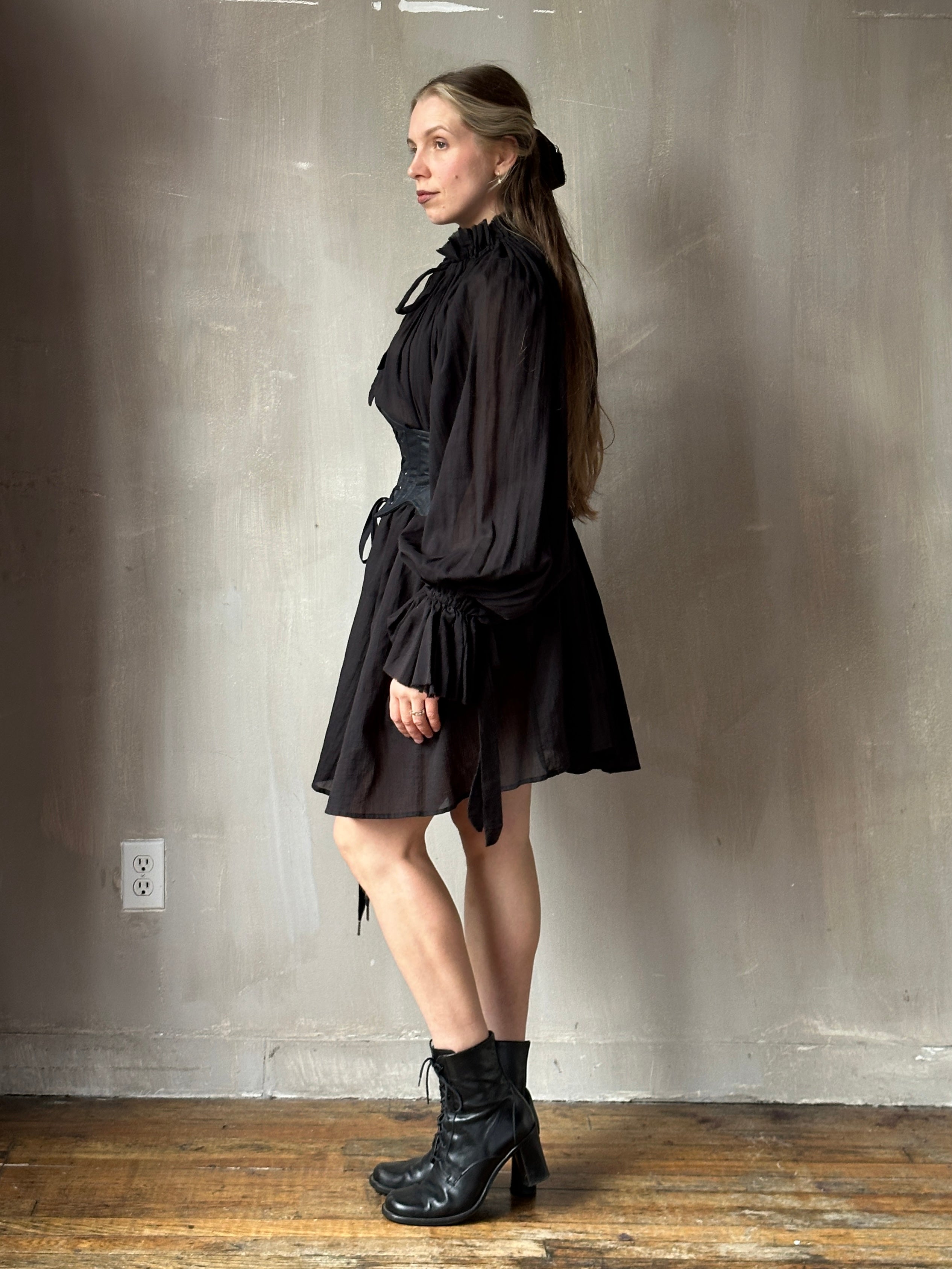 black dress with corset belt Long Sleeve Sparkly Corset A Line Dress Black