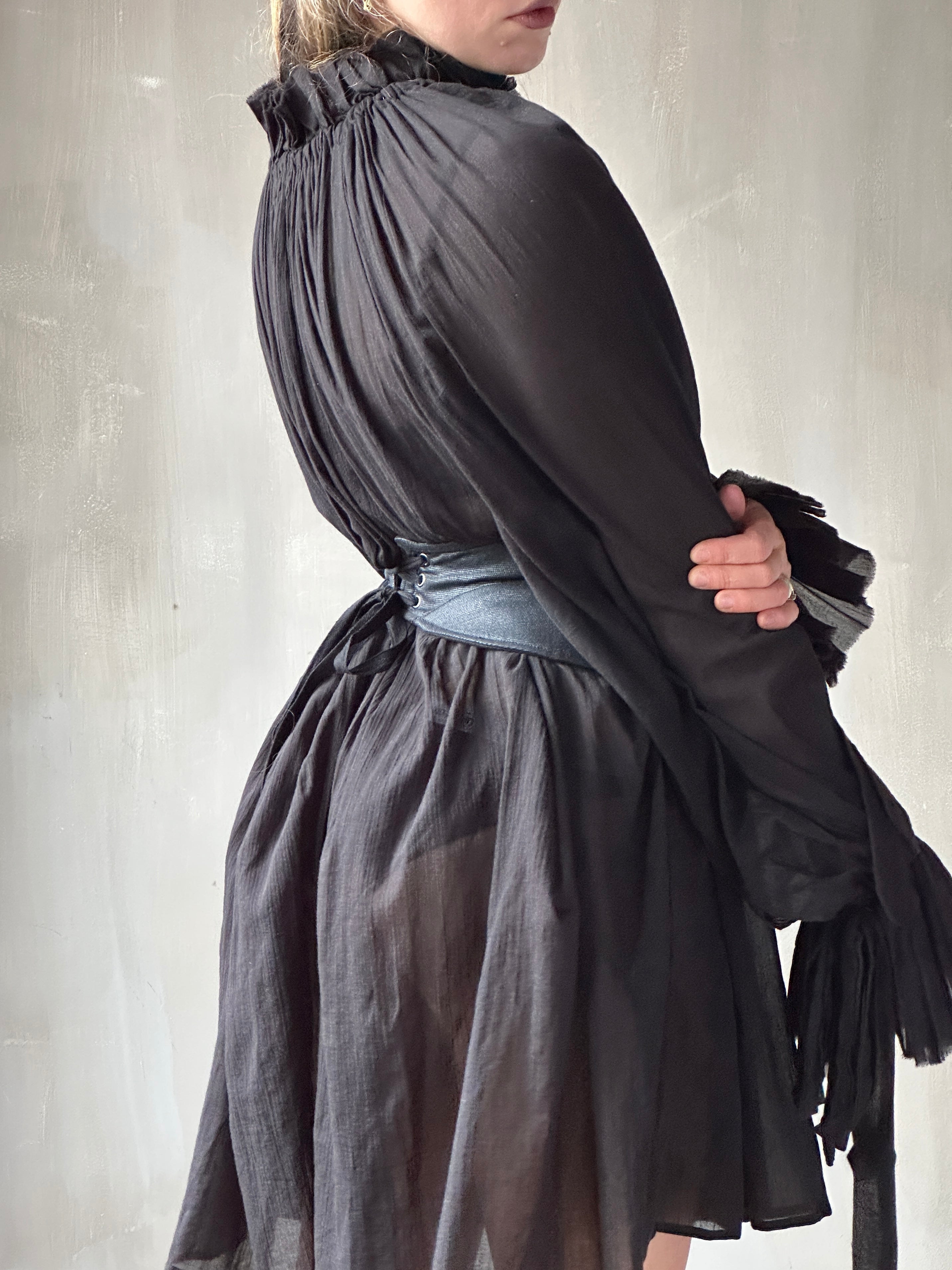 black dress with corset belt Long Sleeve Sparkly Corset A Line Dress Black