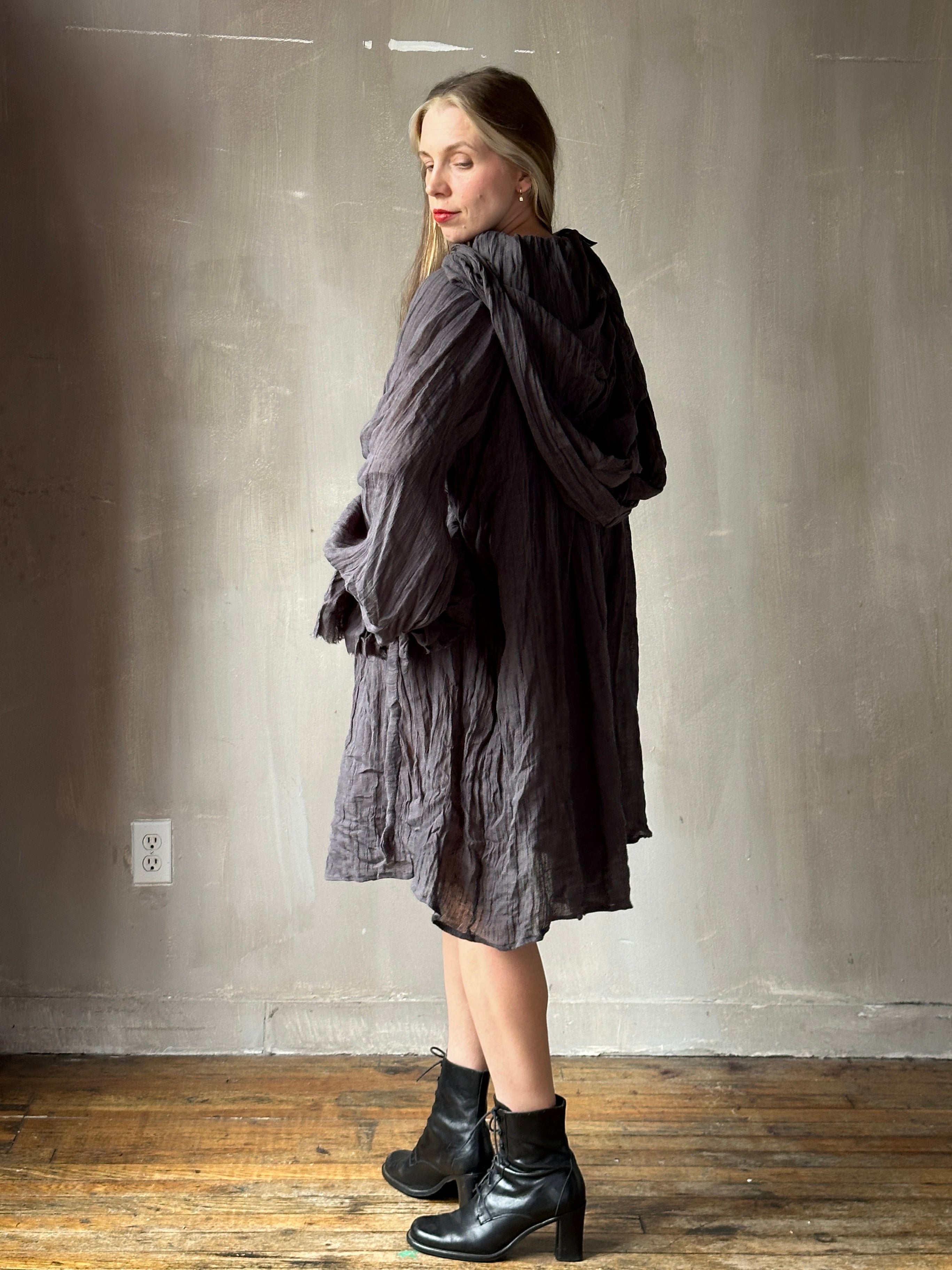 Hooded Alchemist Chemise in Charcoal Linen
