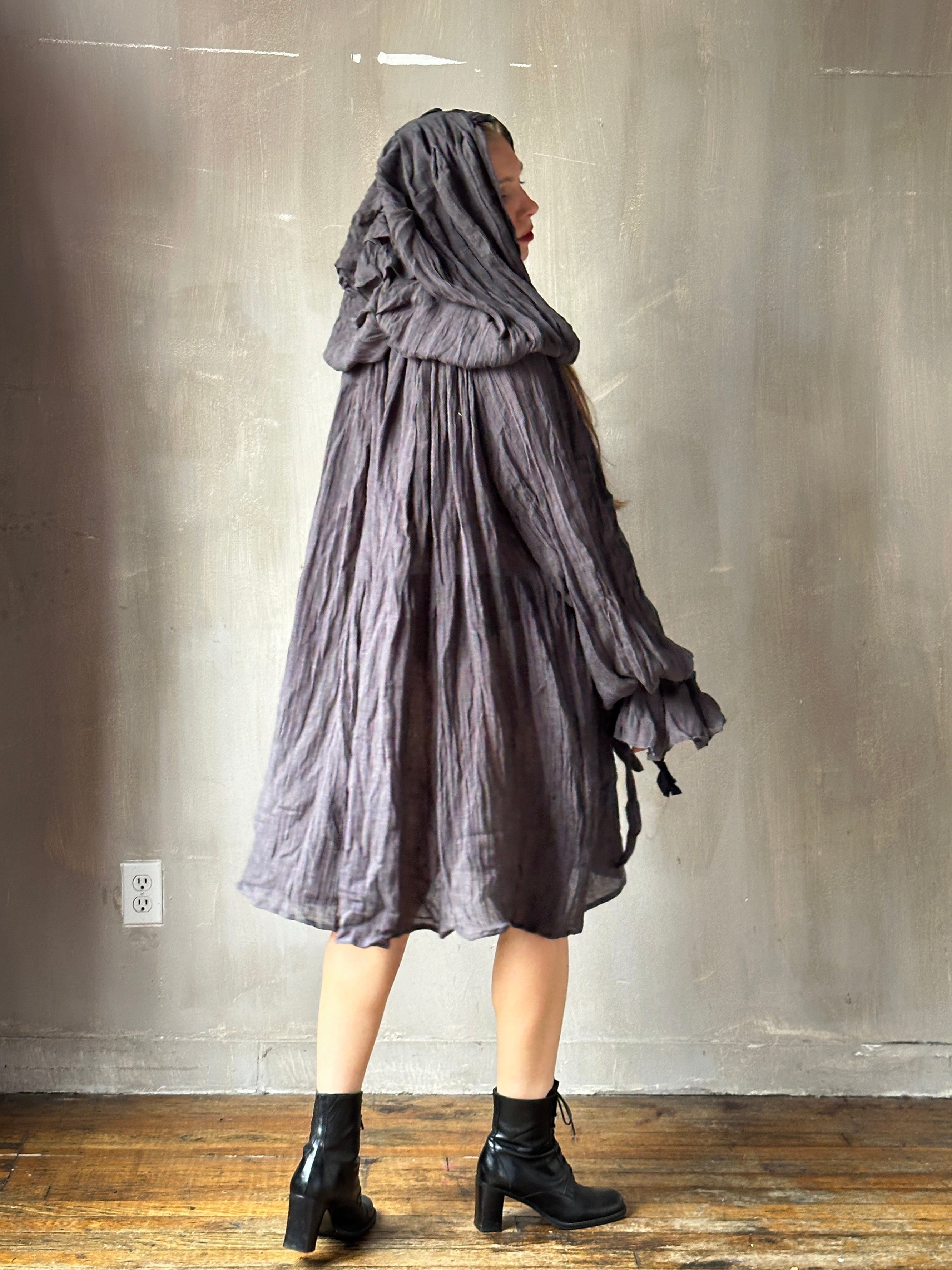 Hooded Alchemist Chemise in Charcoal Linen