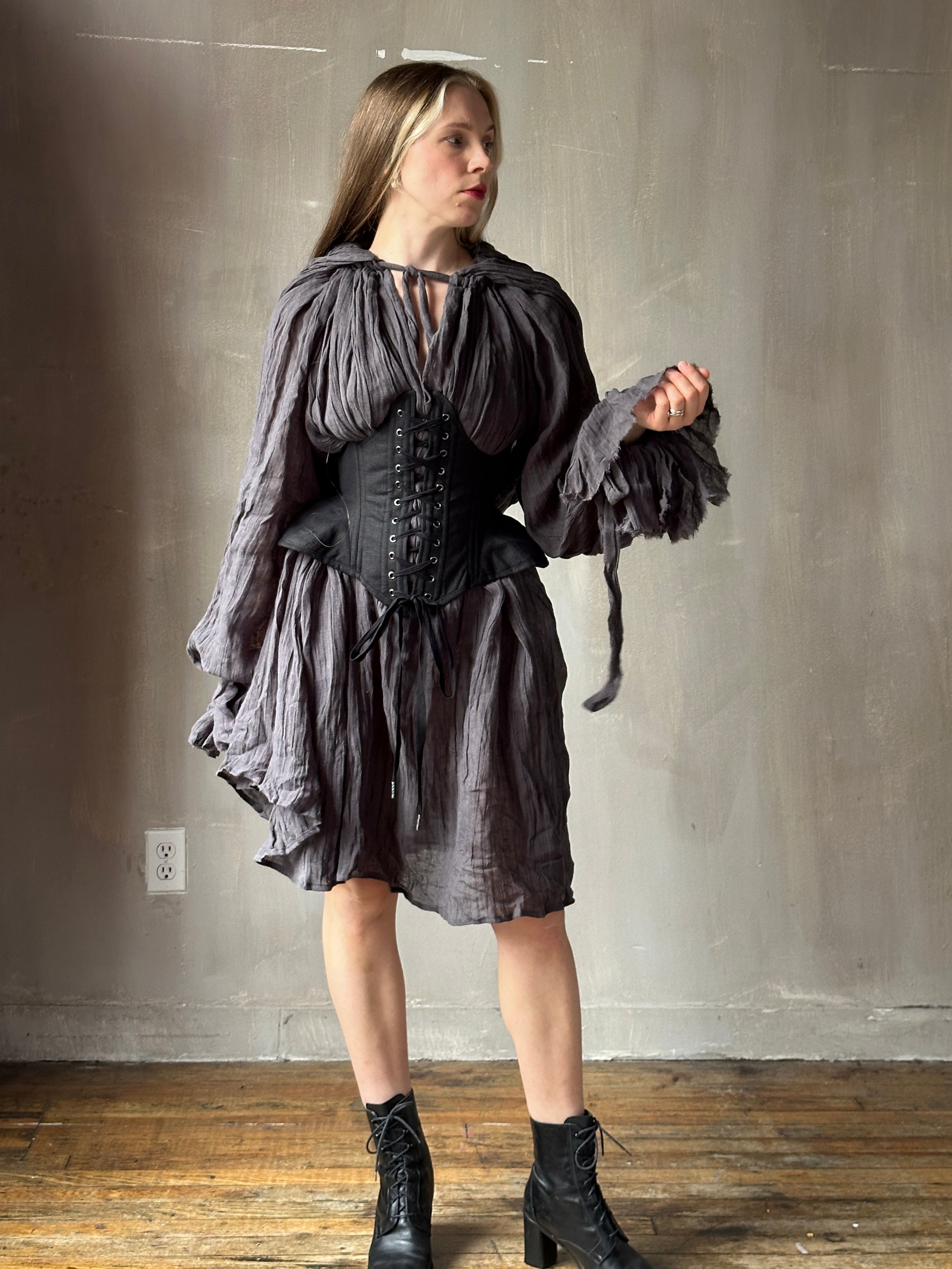 Underbust Pannier Corset in Black Linen (Limited Edition)