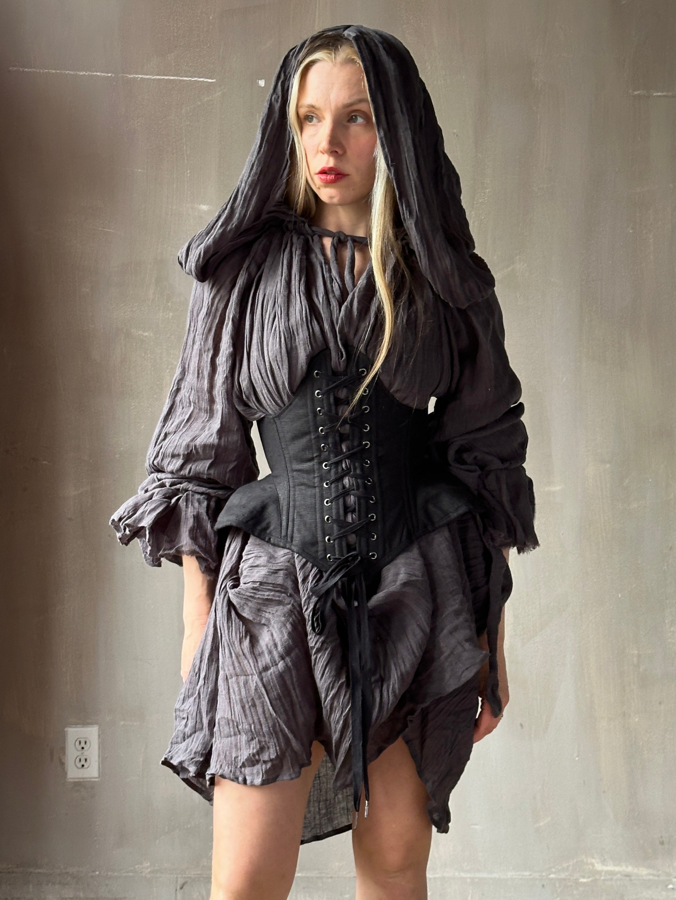 Underbust Pannier Corset in Black Linen (Limited Edition)