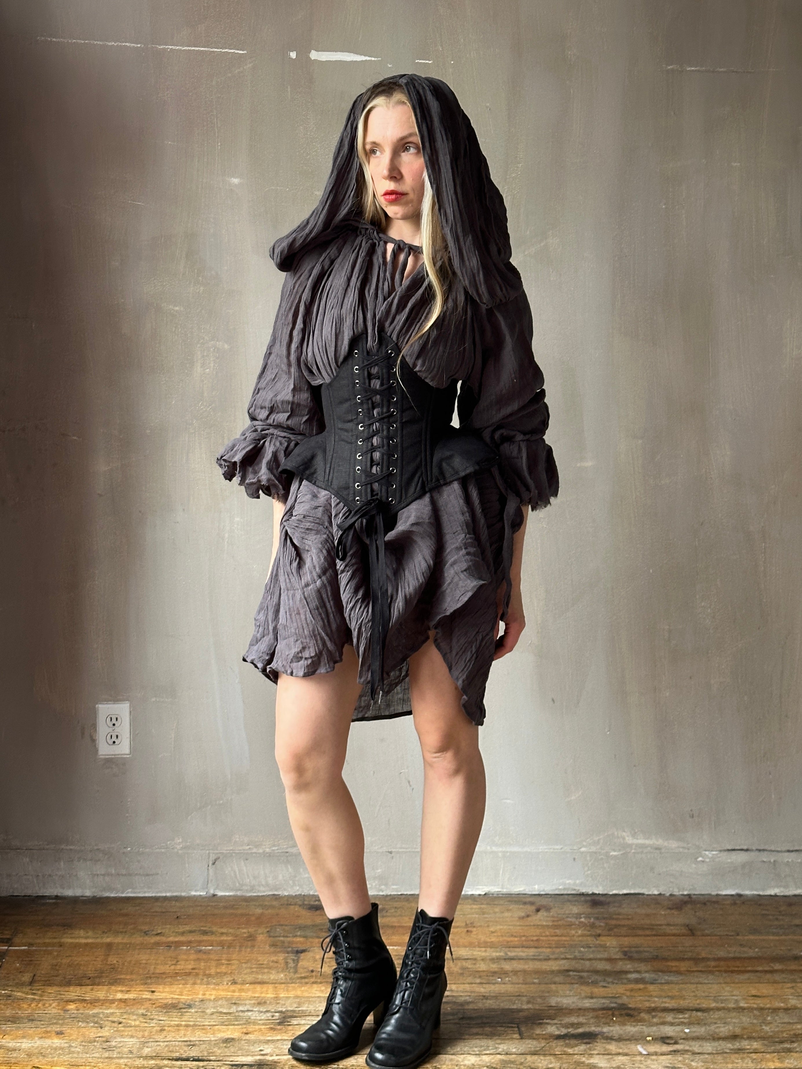 Underbust Pannier Corset in Black Linen (Limited Edition)