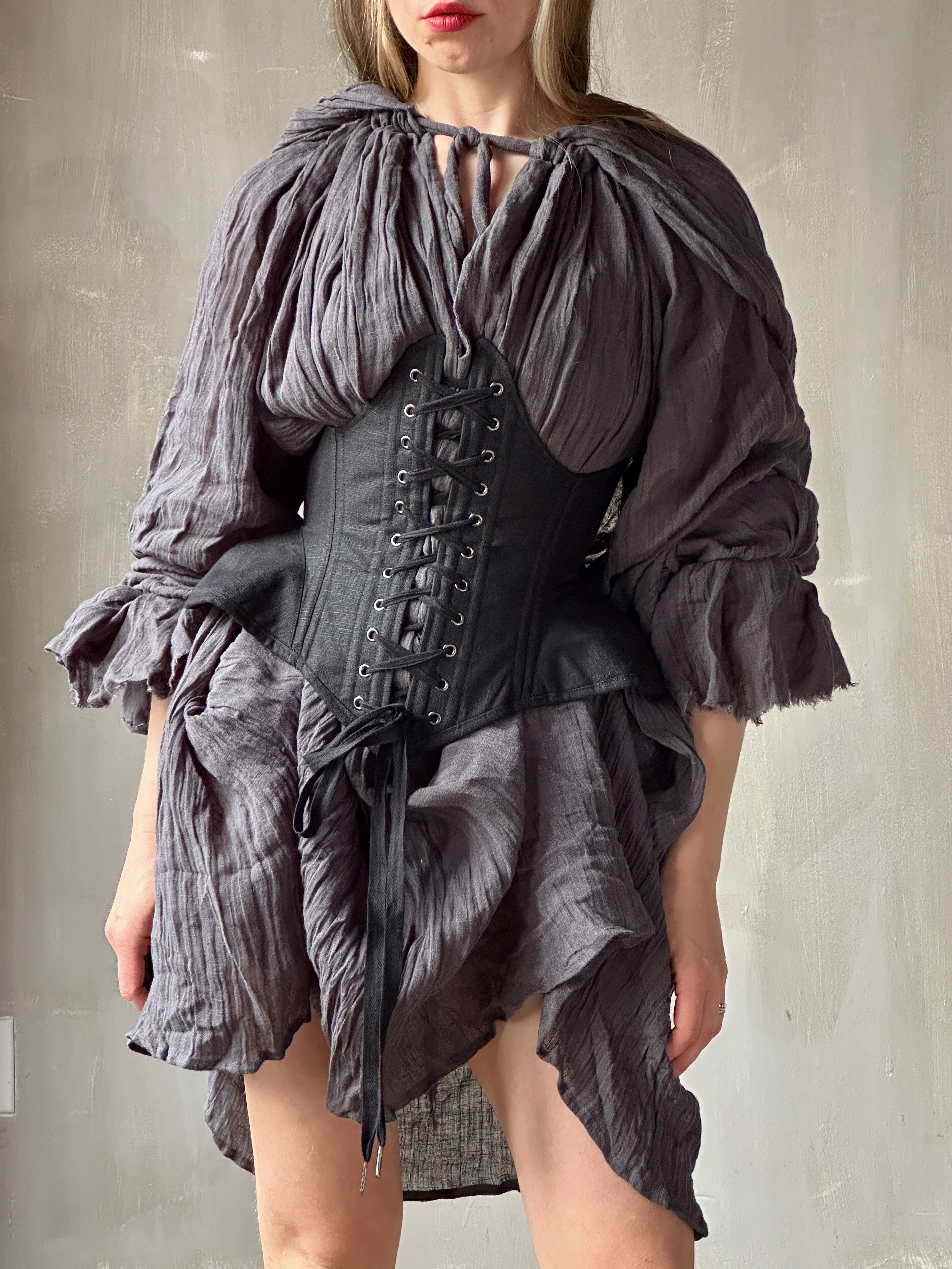 Underbust Pannier Corset in Black Linen (Limited Edition)