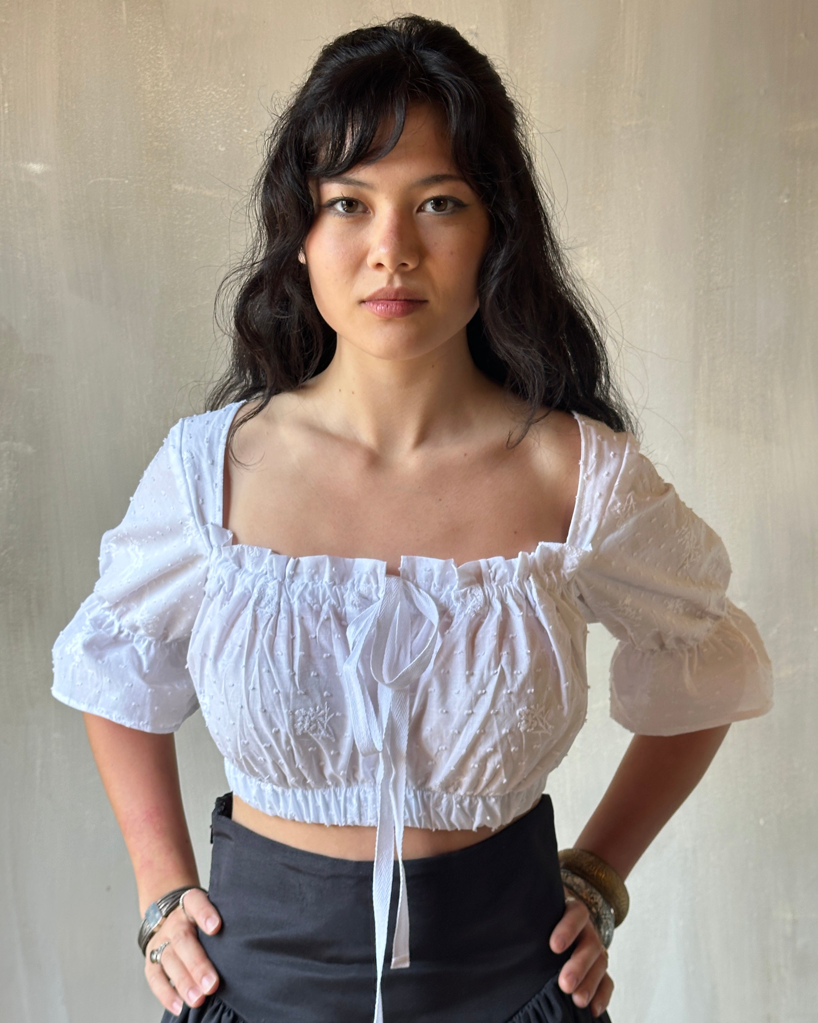Sample Sale: Cropped Dirndl Top in white broderie (Size I & V)