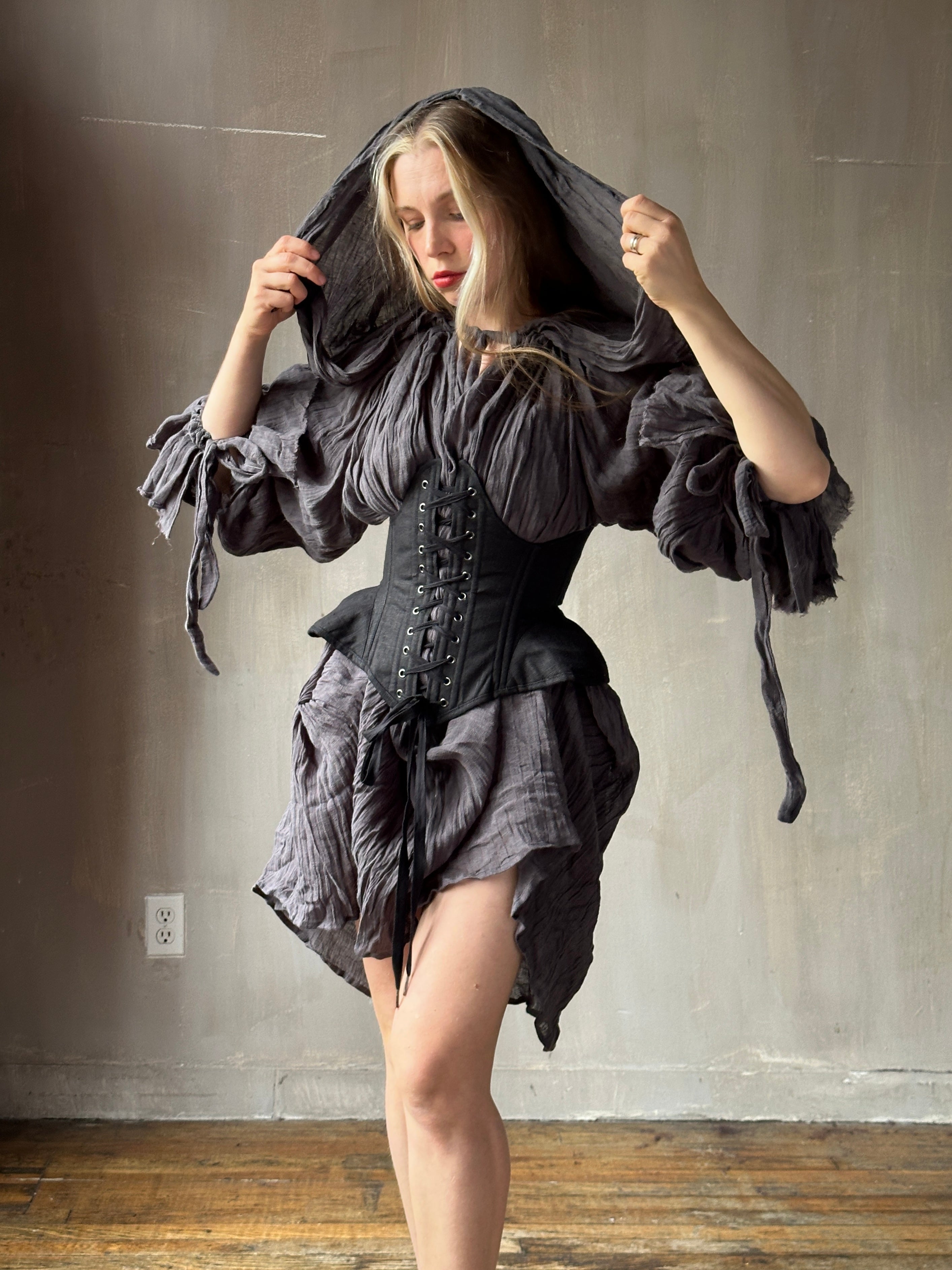 Hooded Alchemist Chemise in Charcoal Linen