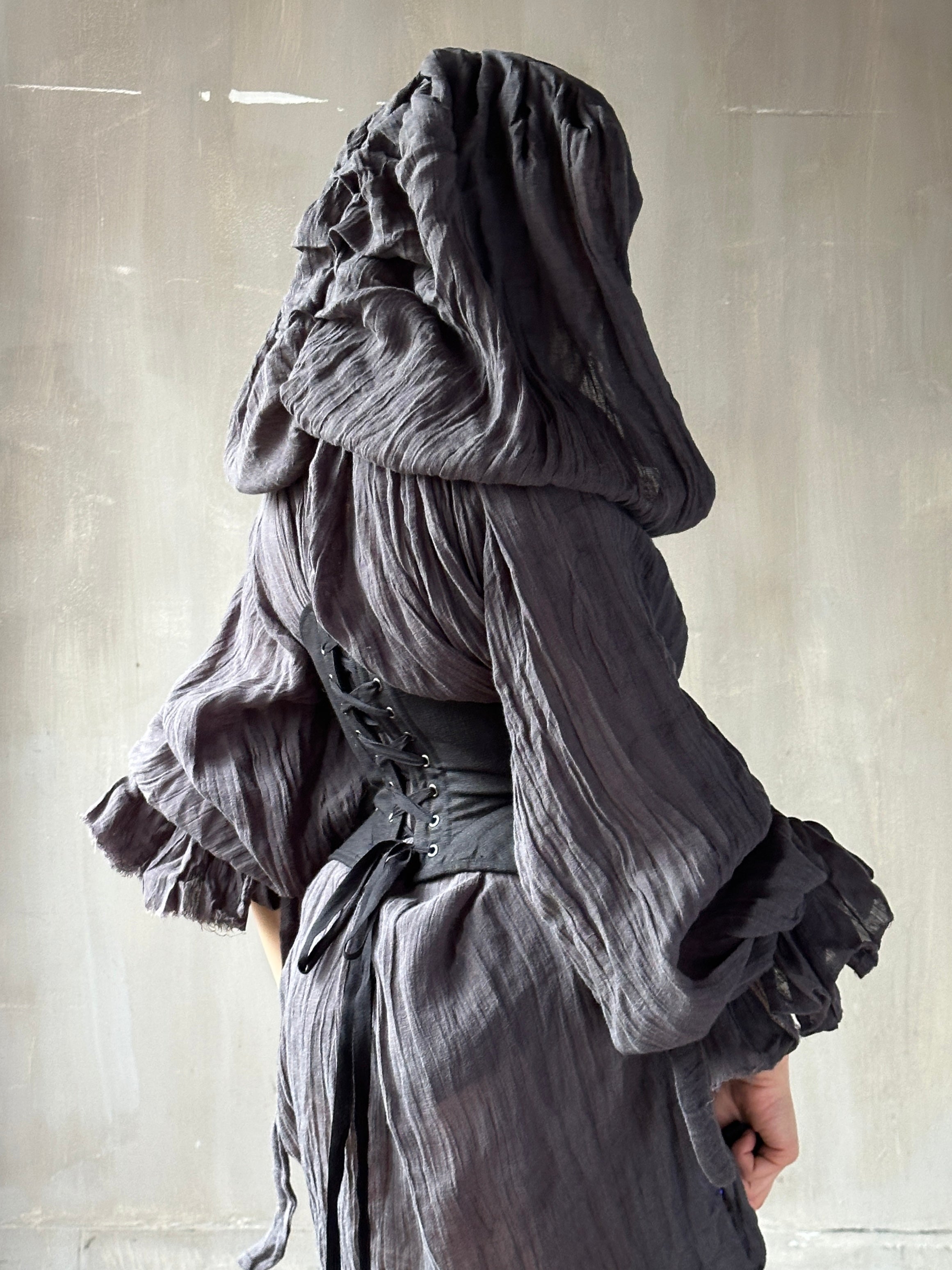 Hooded Alchemist Chemise in Charcoal Linen