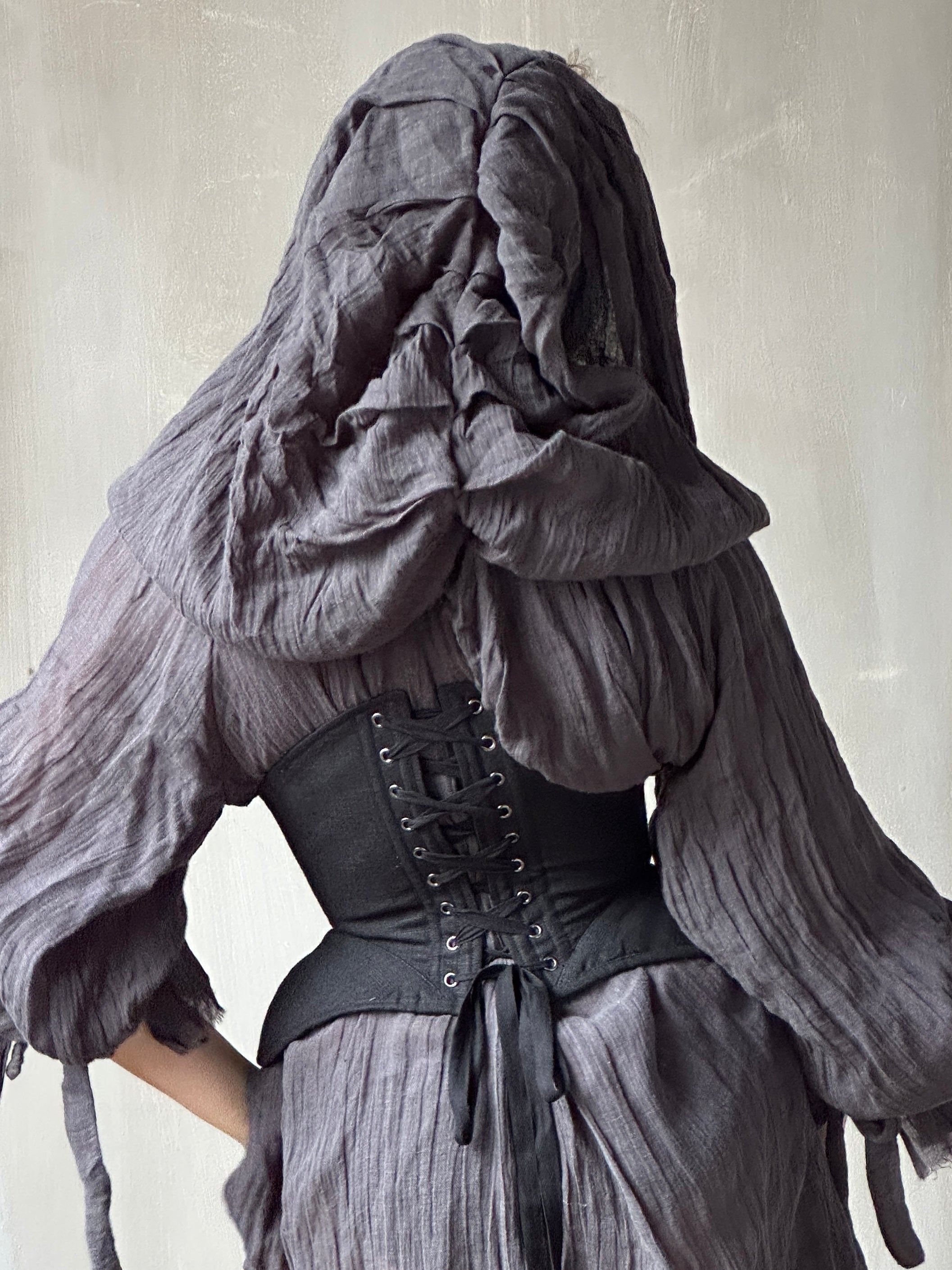 Underbust Pannier Corset in Black Linen (Limited Edition)