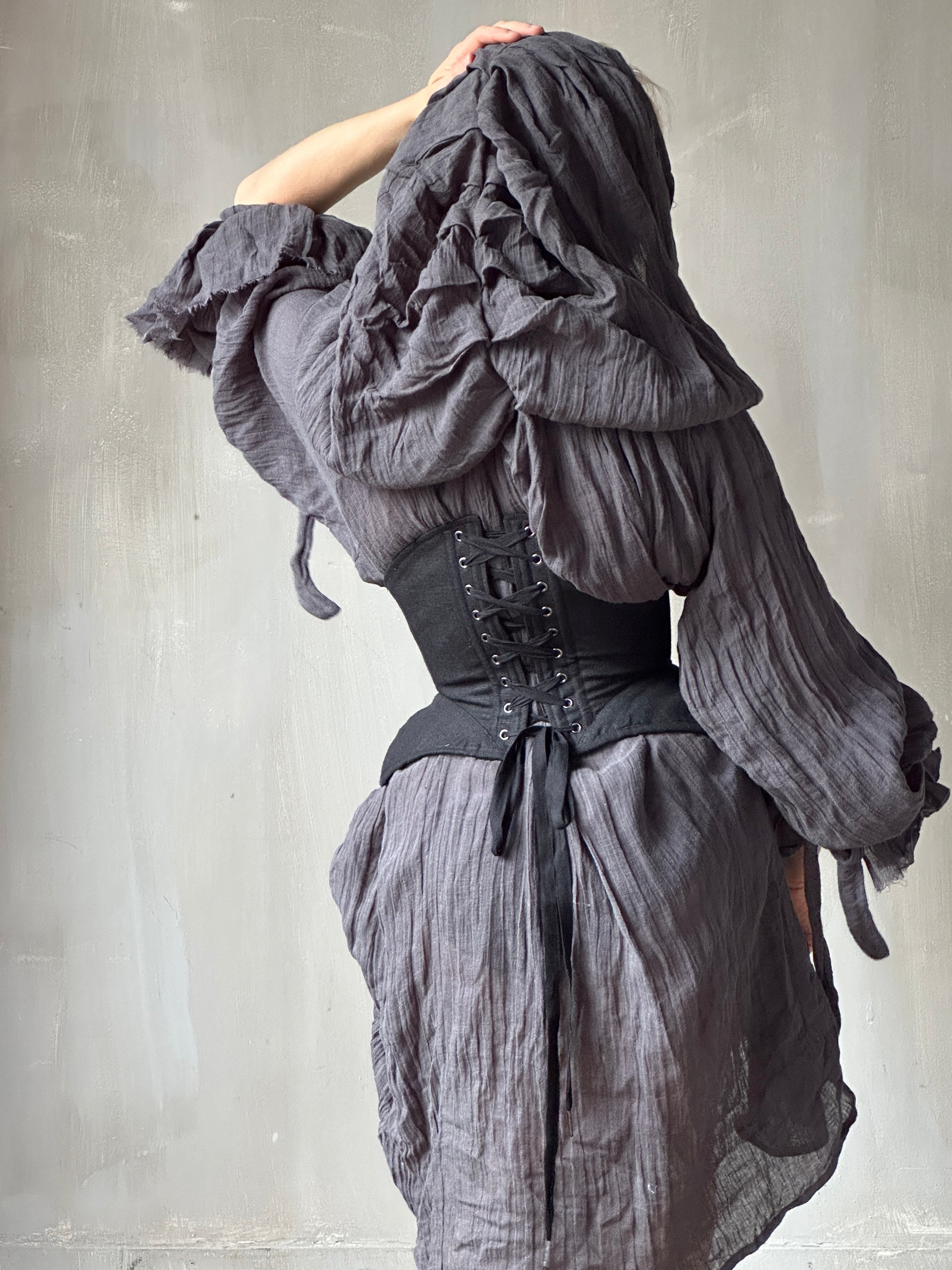 Underbust Pannier Corset in Black Linen (Limited Edition)