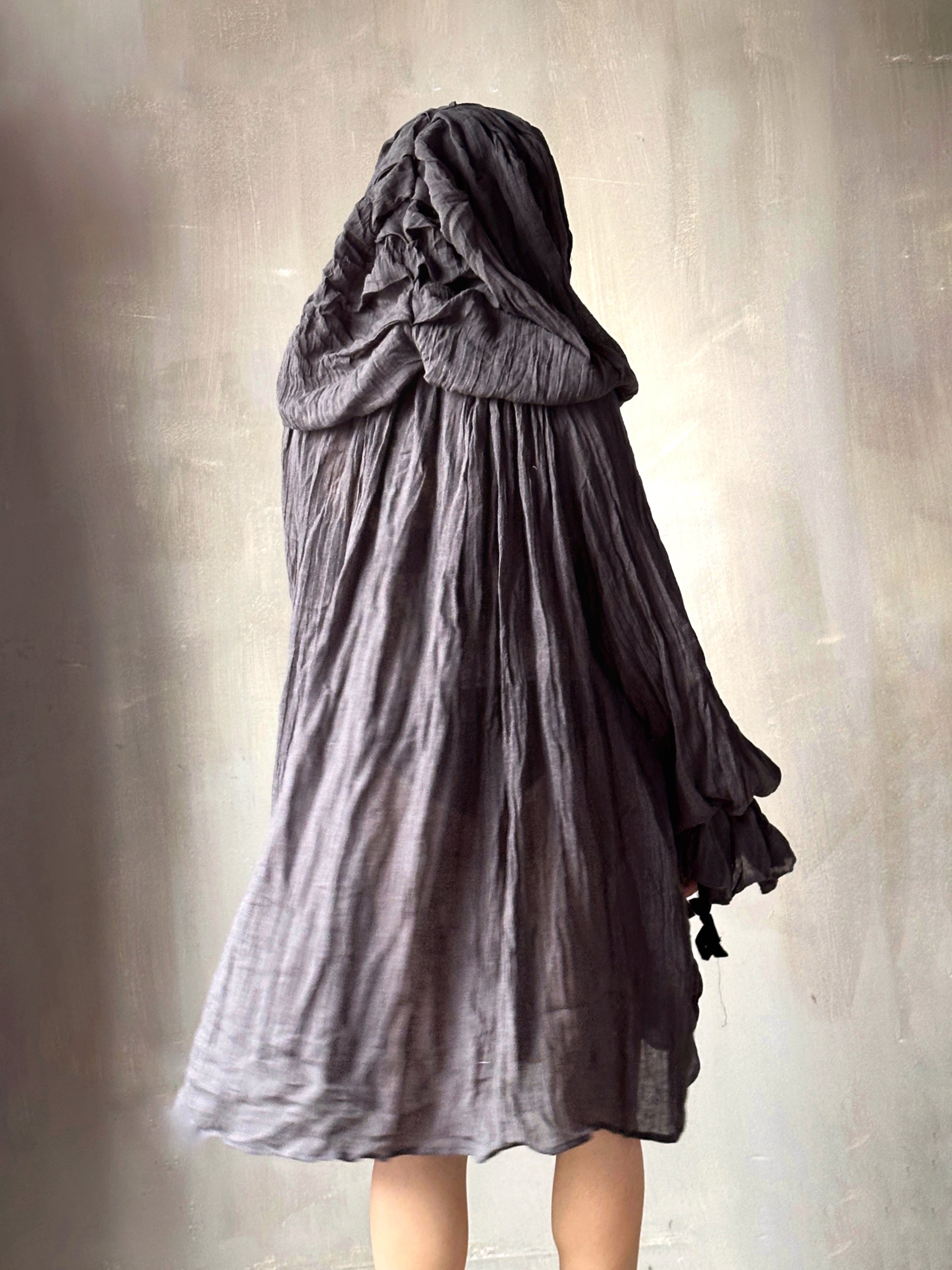 Hooded Alchemist Chemise in Charcoal Linen