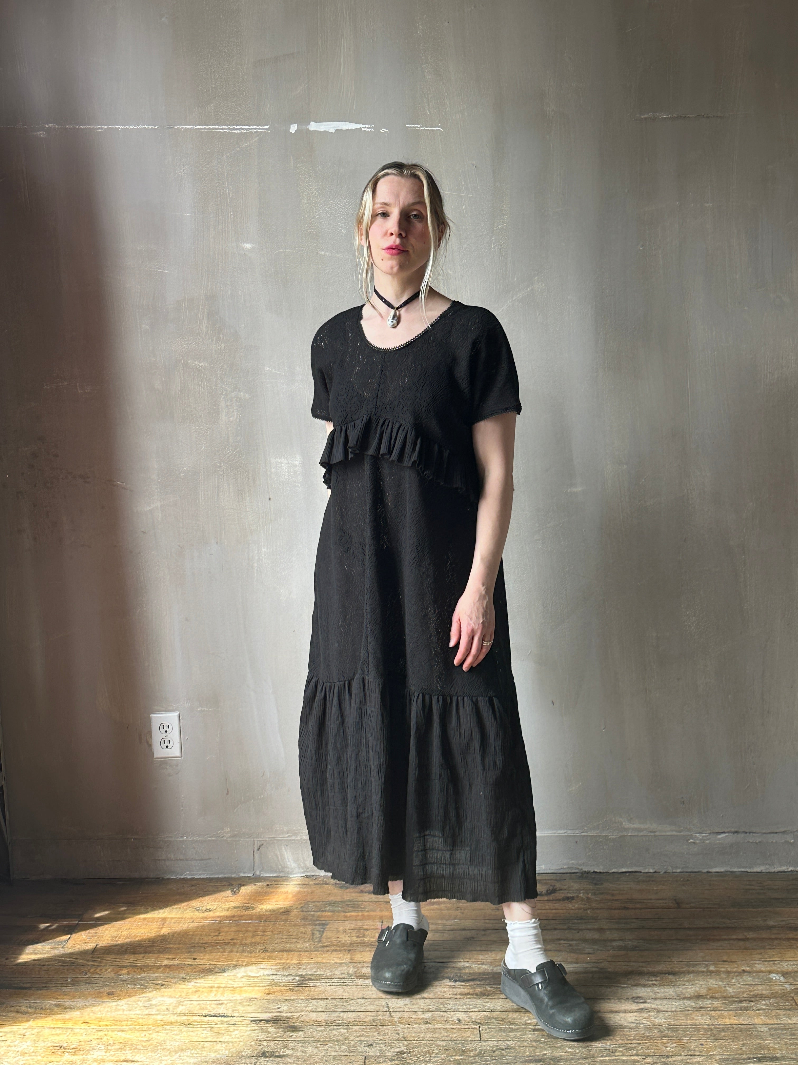 Sample Sale: Tiered Maxi Dress in Black Cotton Lace Size (Size II-IV)