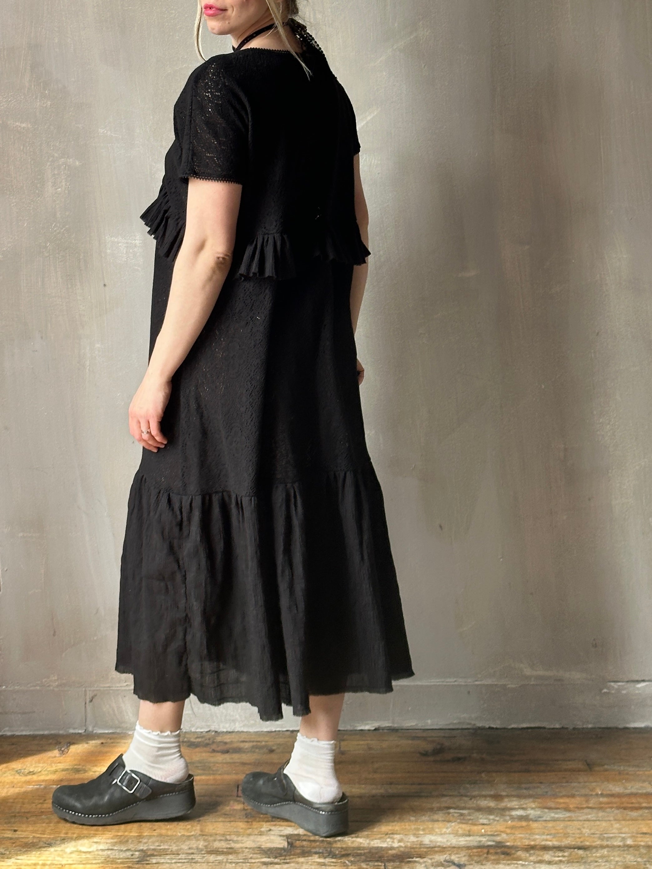 Sample Sale: Tiered Maxi Dress in Black Cotton Lace Size (Size II-IV)