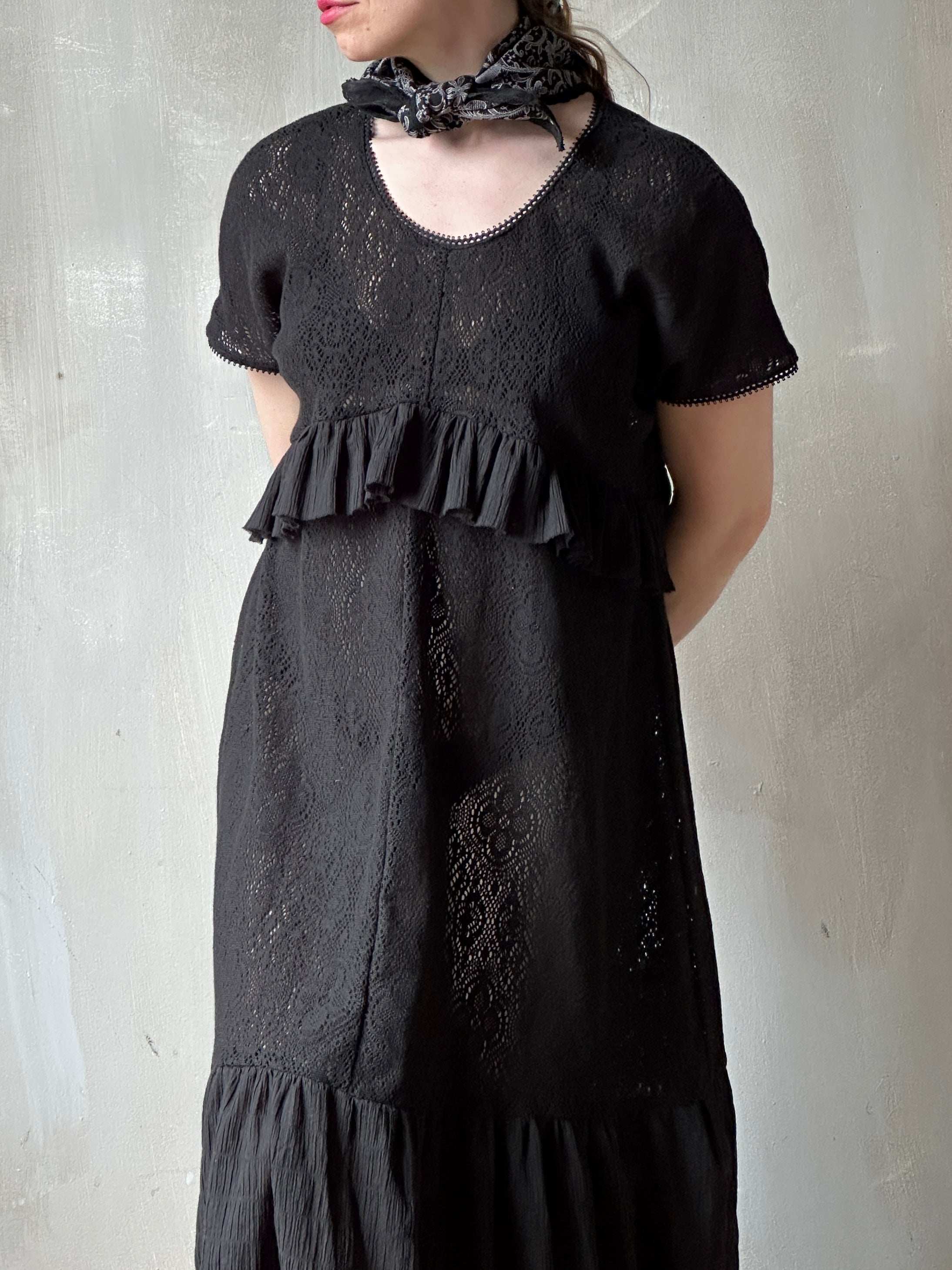 Sample Sale: Tiered Maxi Dress in Black Cotton Lace Size (Size II-IV)