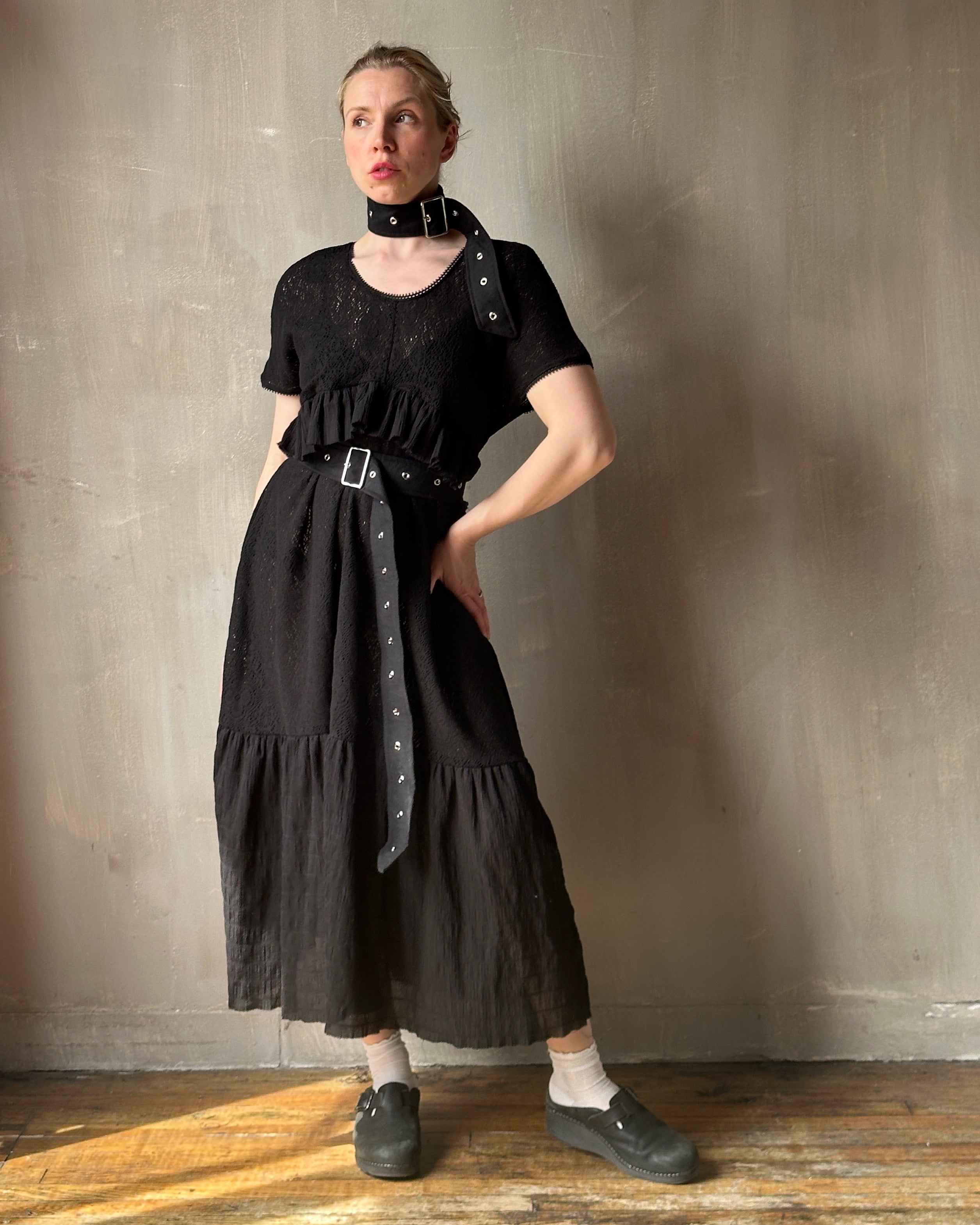 Sample Sale: Tiered Maxi Dress in Black Cotton Lace Size (Size II-IV)