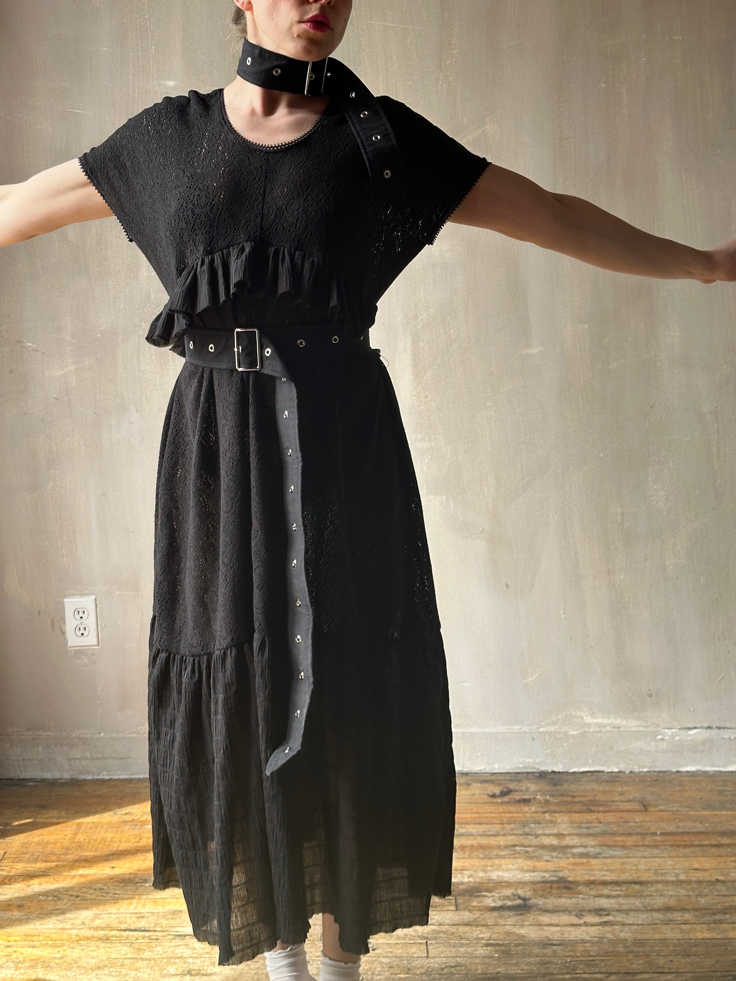 Sample Sale: Tiered Maxi Dress in Black Cotton Lace Size (Size II-IV) Sample Sale: Tiered Maxi Dress in Black Cotton Lace Size (Size II-IV)