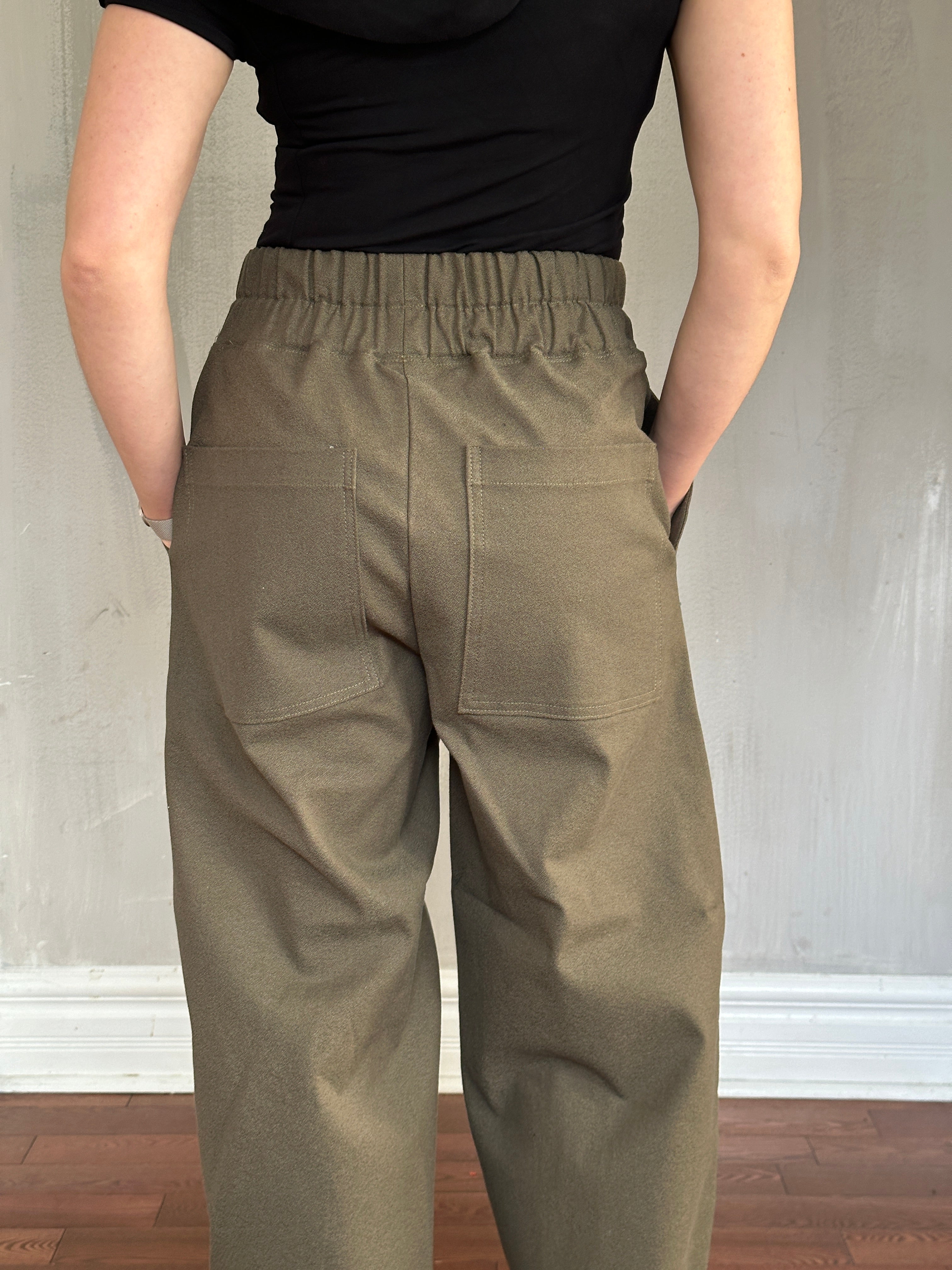 Sample Sale: Double Waistband Barrel Trouser in Moss Green (Size I)