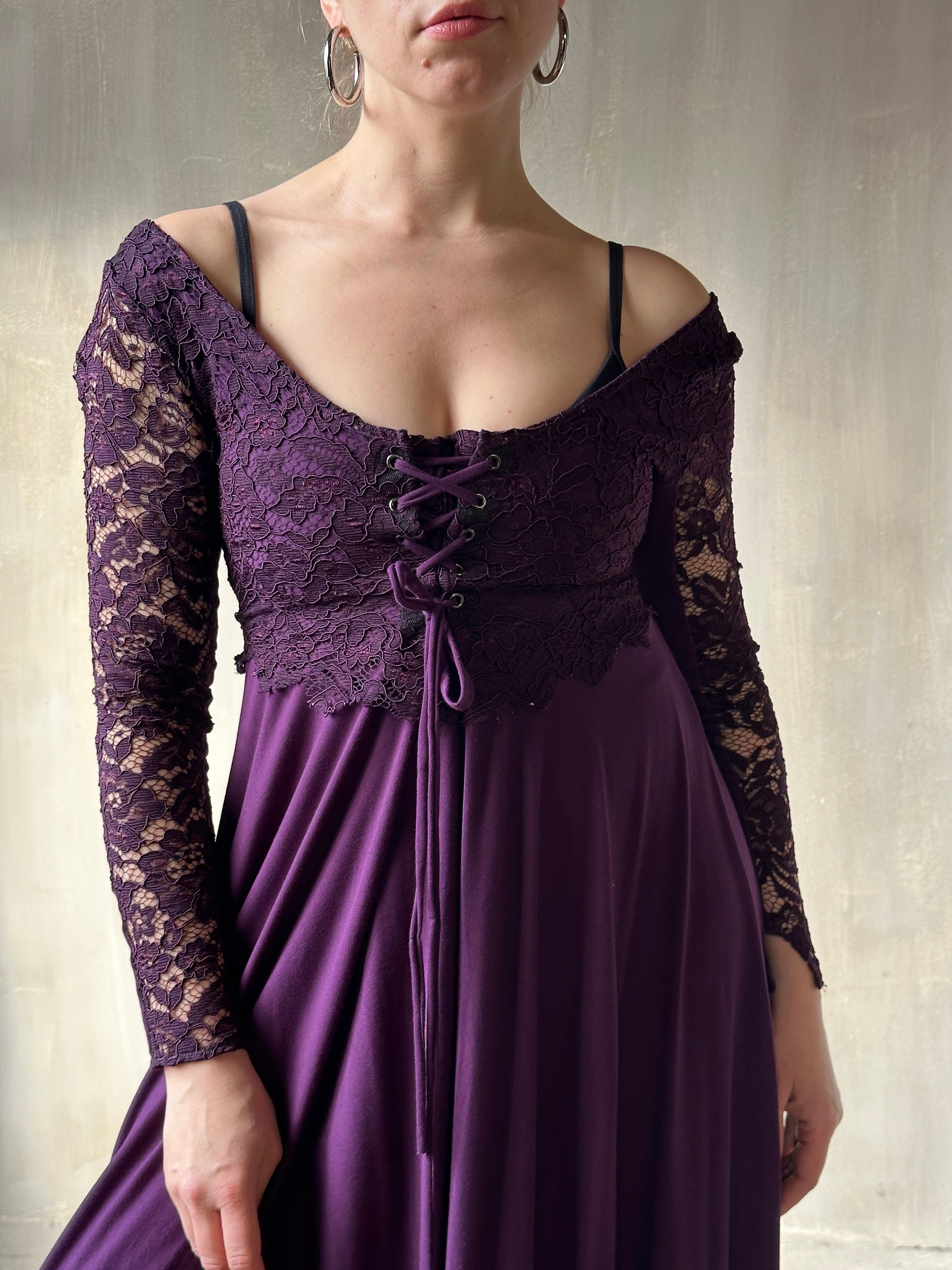 Sample Sale: Lace Overlay Dress in Purple Nightshade (Size I & V) Sample Sale: Lace Overlay Dress in Purple Nightshade (Size I & V)