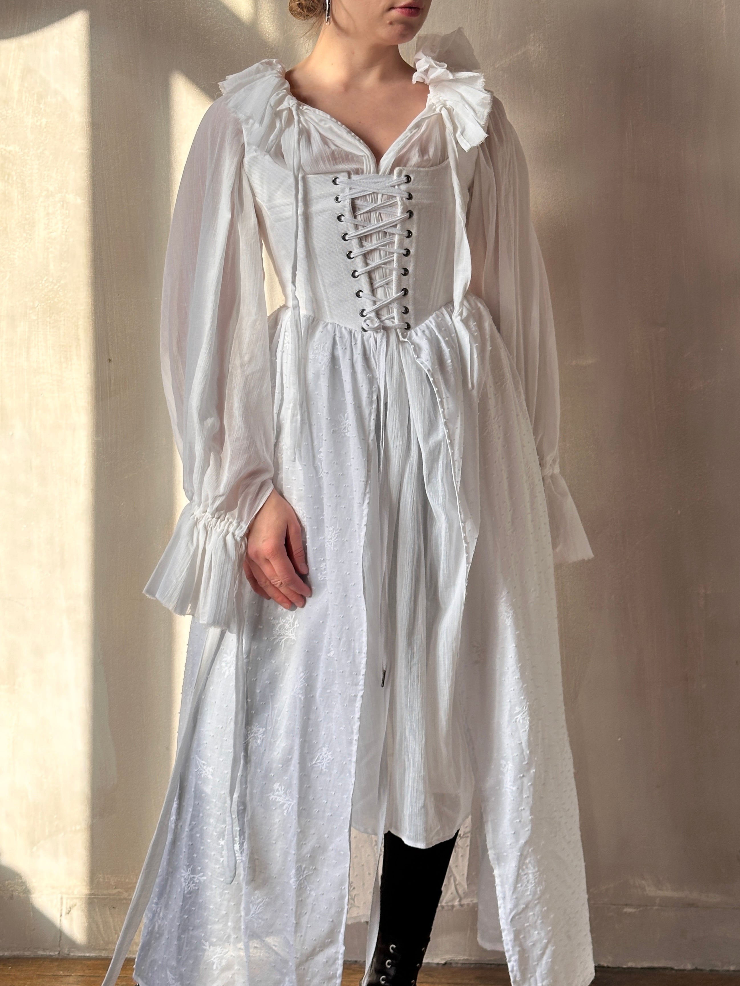 Caterina Stays Gown in White Broderie (Size I)