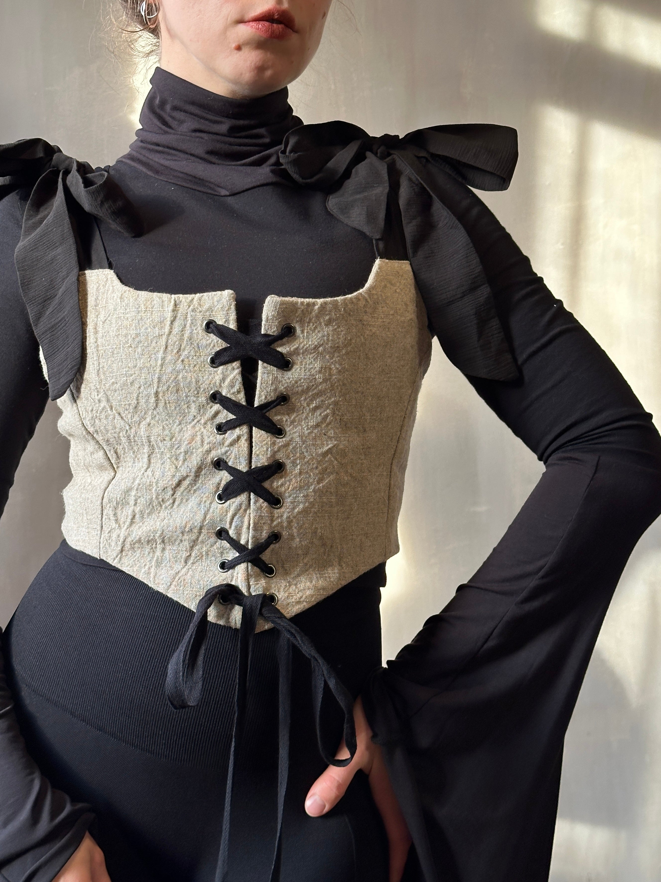 Contrast Corset Vest in Natural Crinkled Linen (Limited Edition)