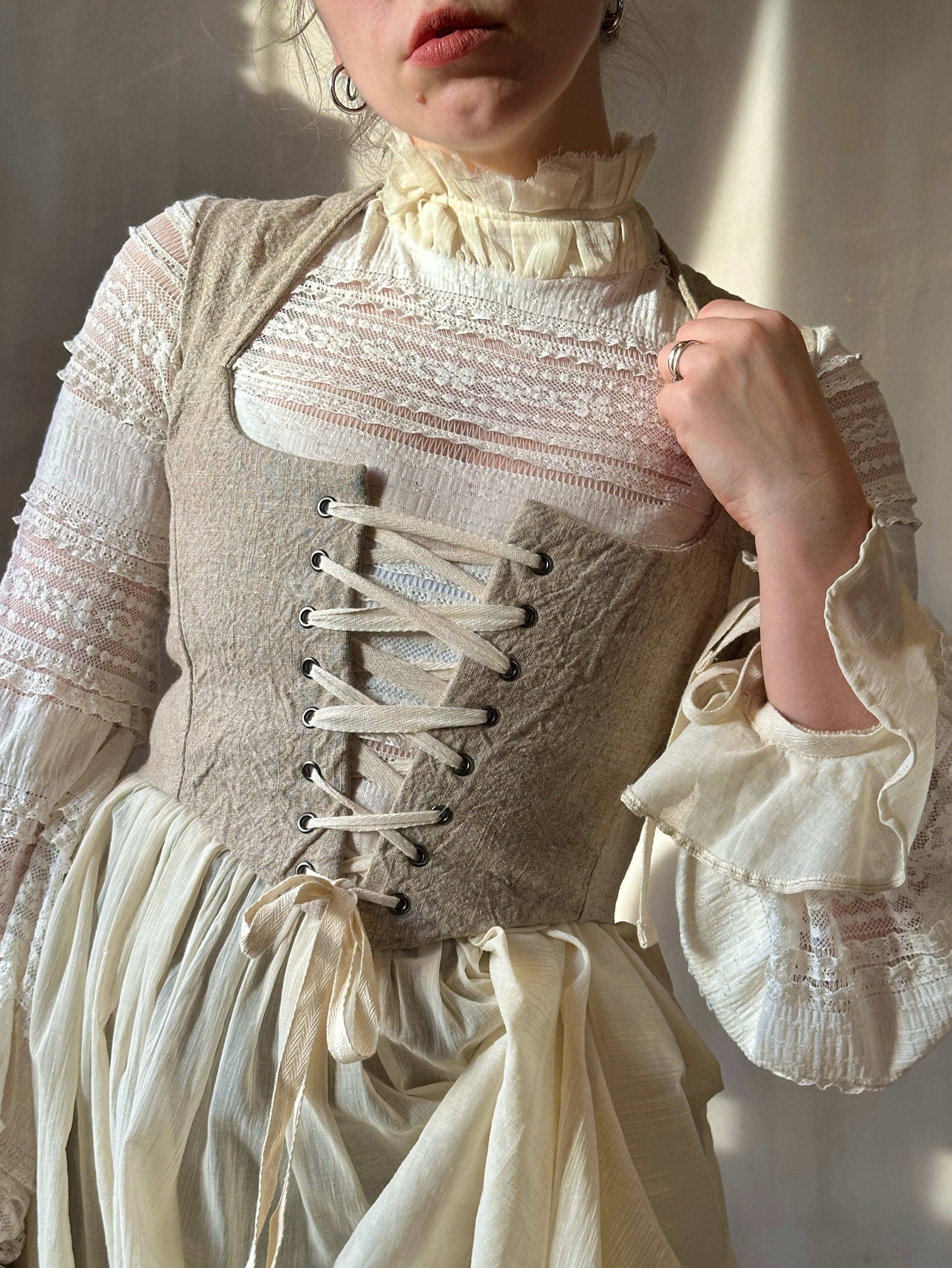 Contrast Corset Vest in Natural Crinkled Linen (Limited Edition)