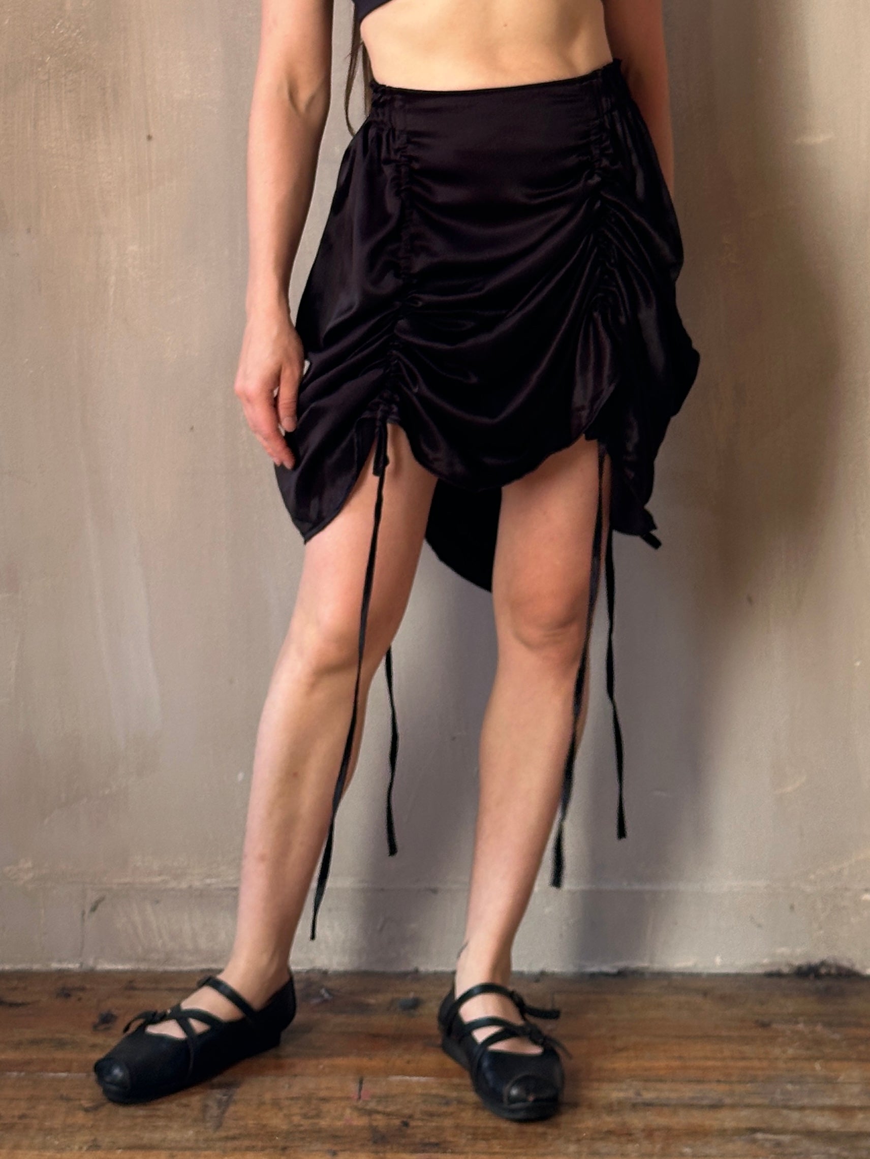 Spring '25: Drawstring Skirt in Black Satin