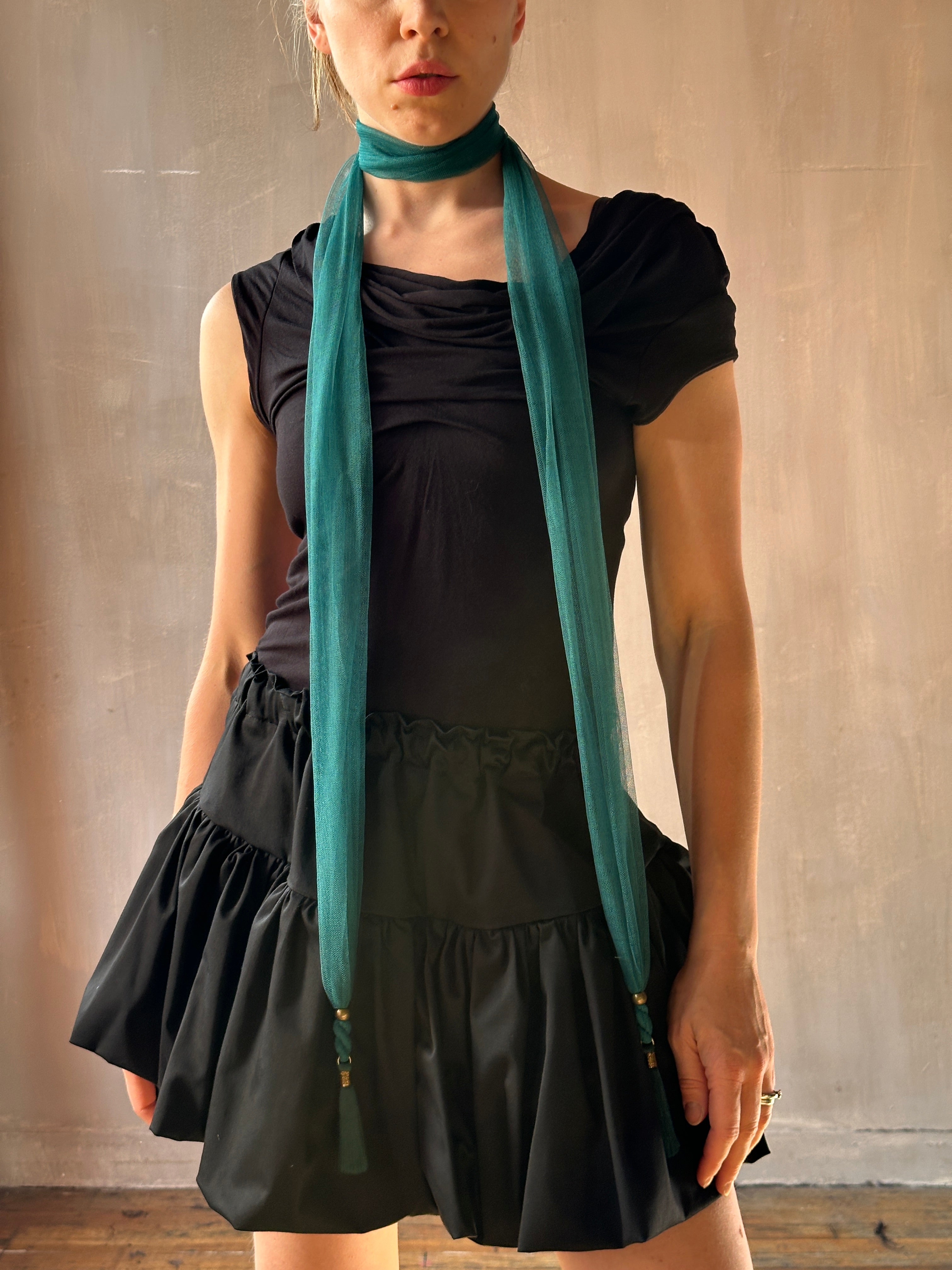 Spring '25:  Teal Tasseled Scarf in Silk