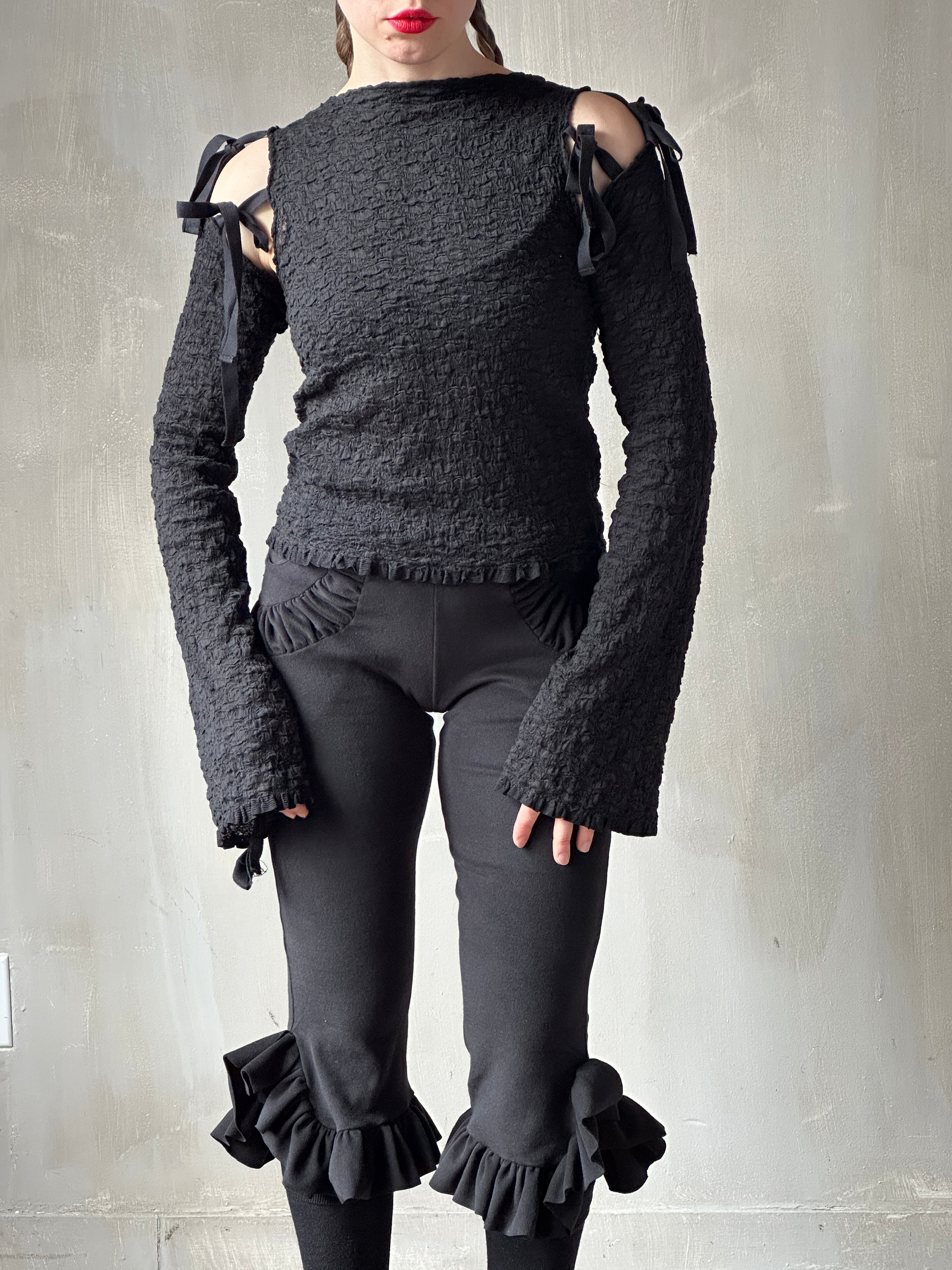 Sample Sale: Gathered Pocket Capri in Black Brushed Cotton (Size VI)