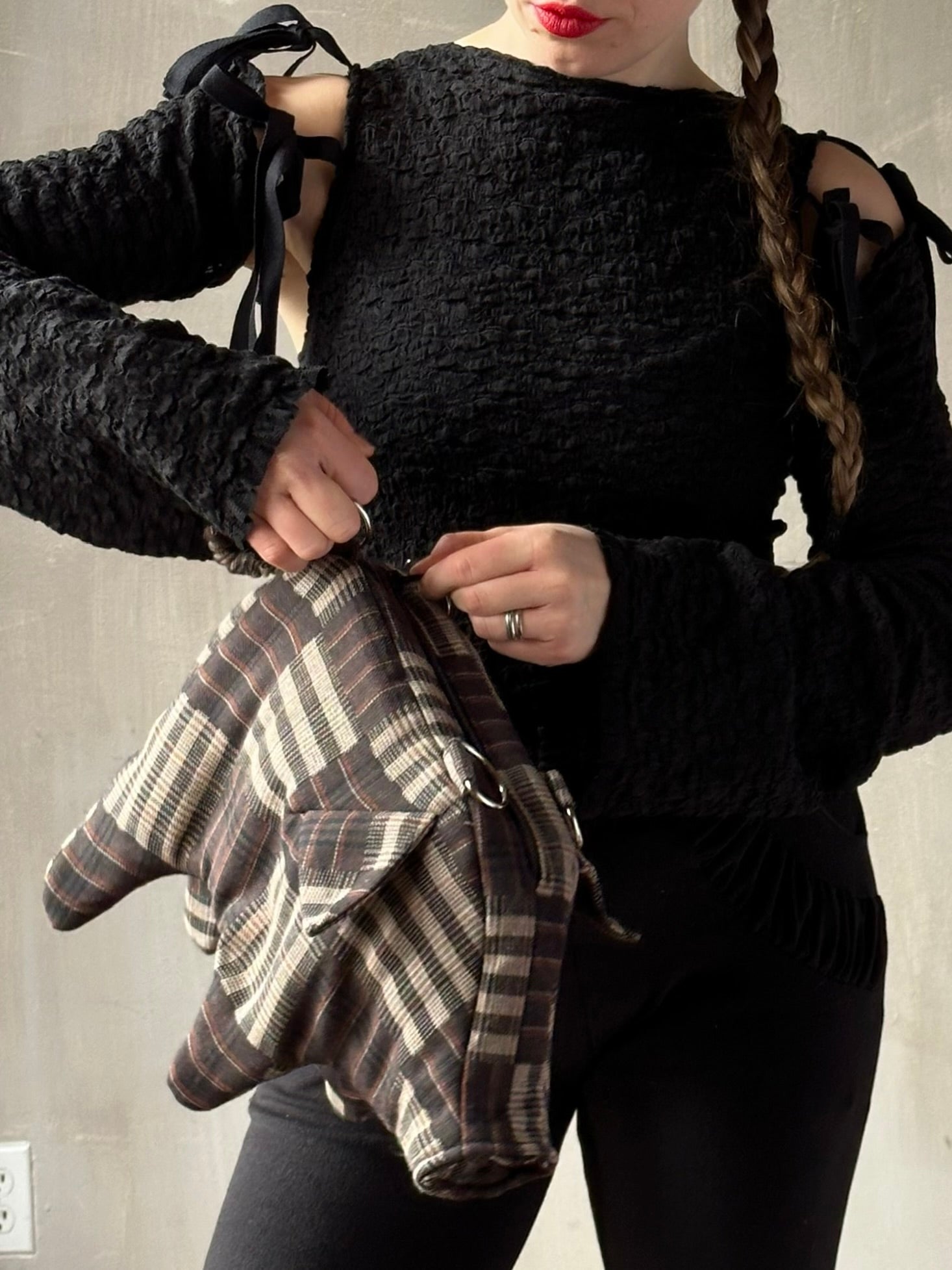 Winter '26: "Peggy" the Plush Pig Purse in Plaid Patchwork Cotton (Pre-Order)
