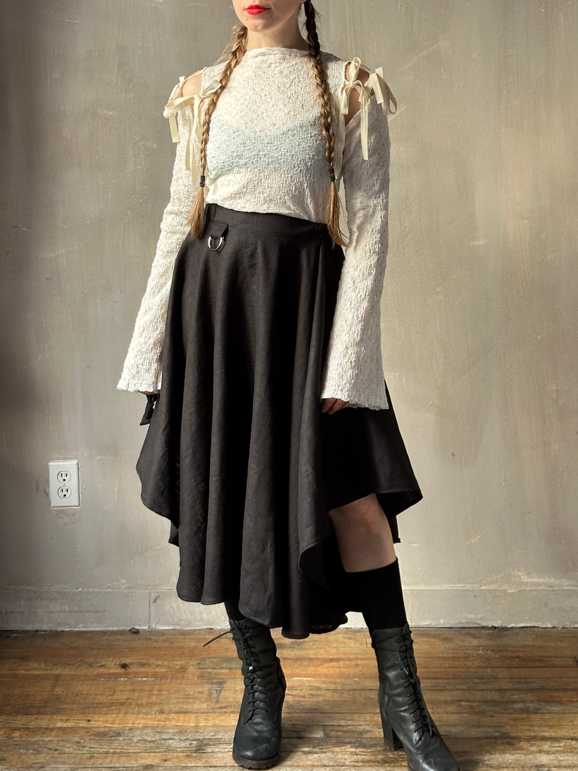 Winter '26: Pastorale Skirt w/Adjustable Hem in Black Ramie Twill