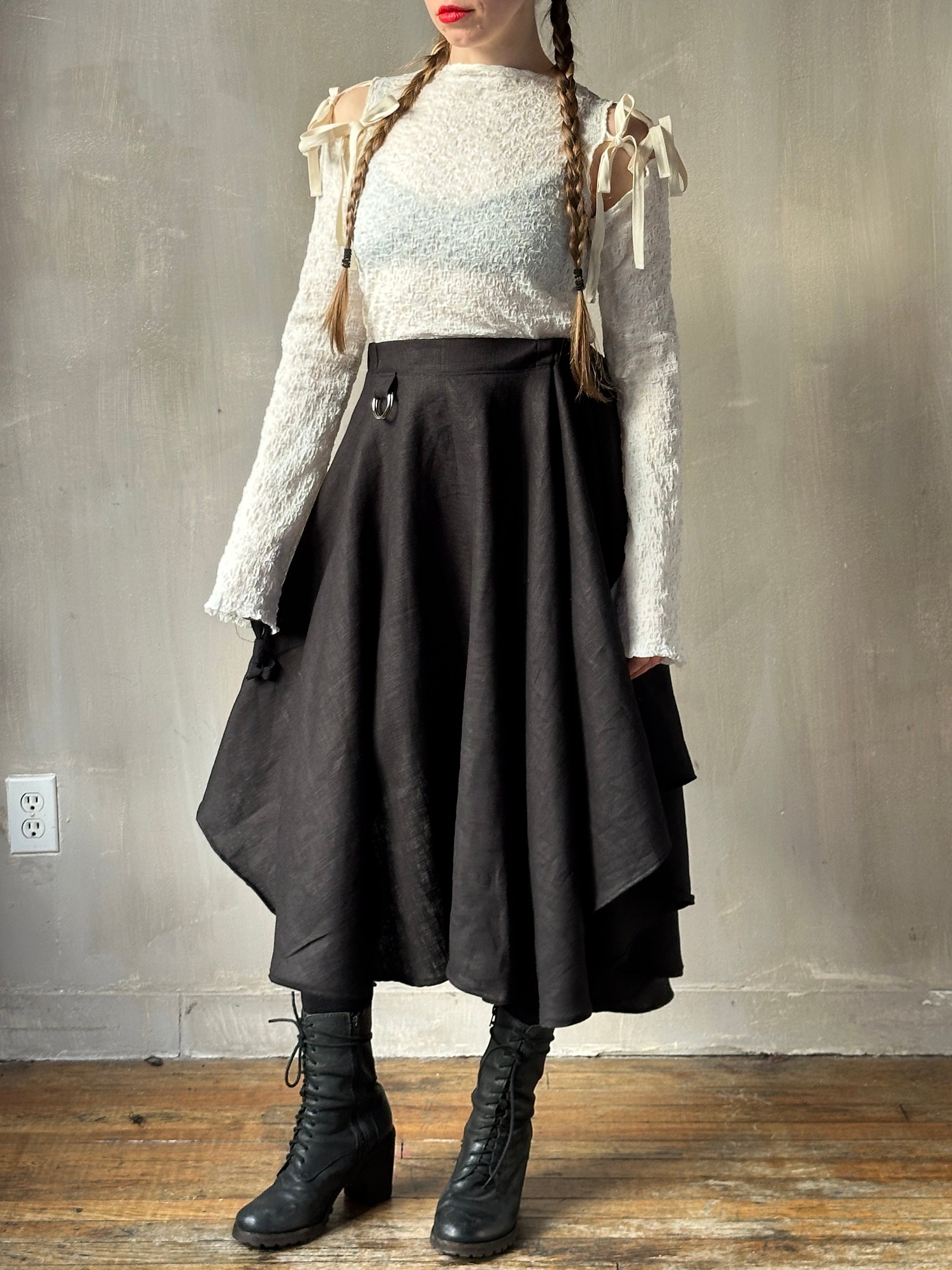 Winter '26: Pastorale Skirt w/Adjustable Hem in Black Ramie Twill