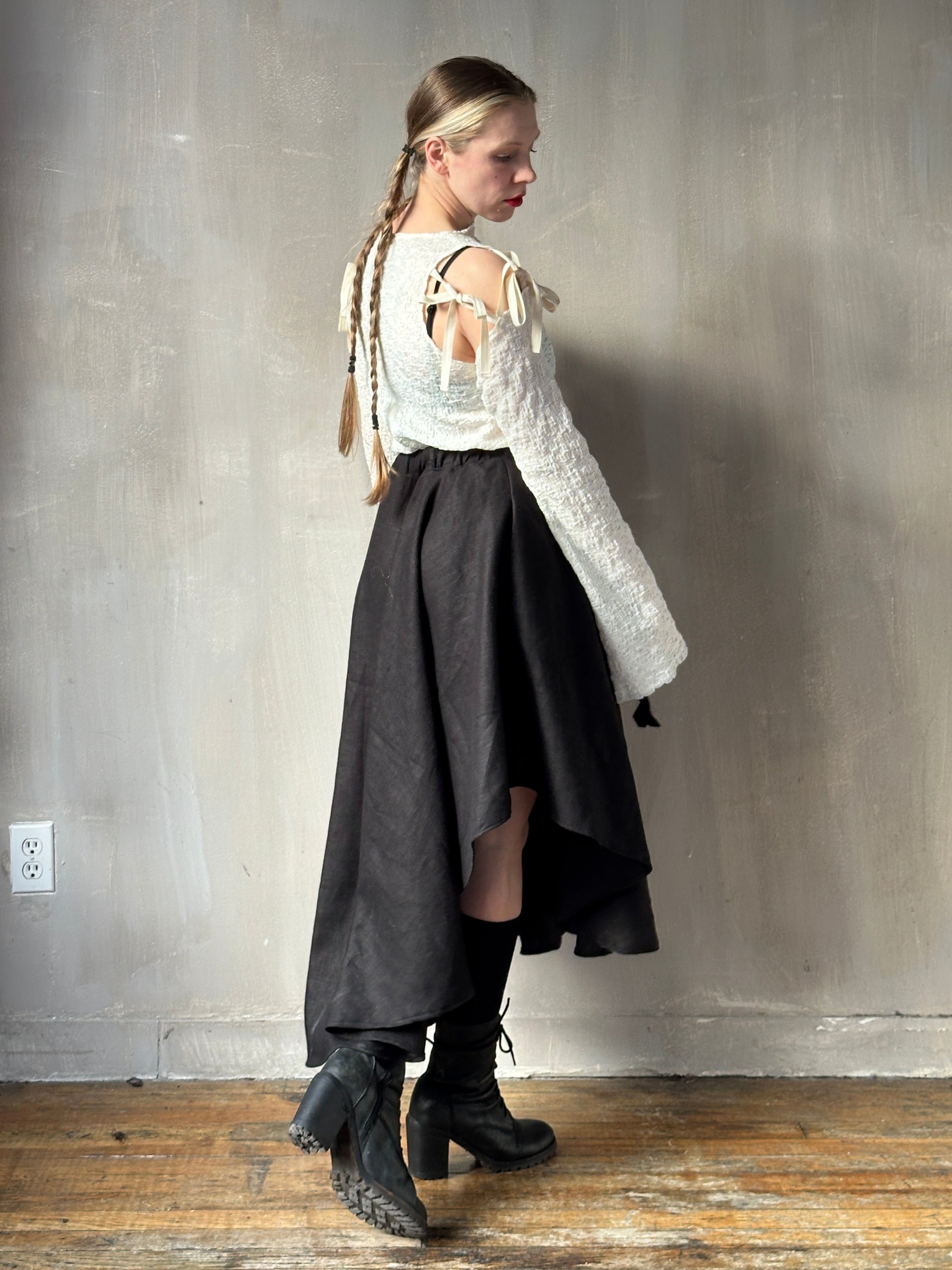 Winter '26: Pastorale Skirt w/Adjustable Hem in Black Ramie Twill