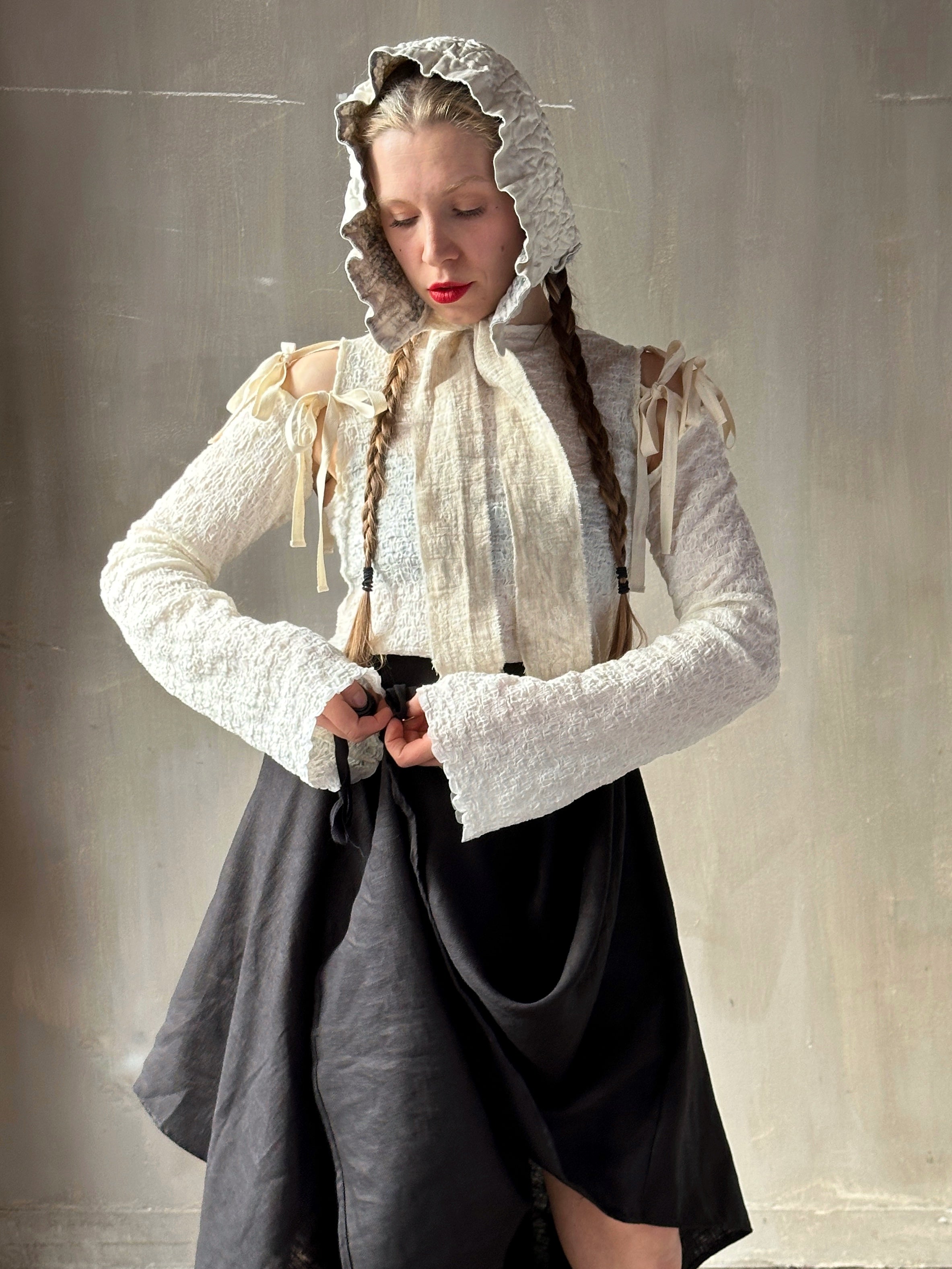 Winter 26: Ivory Silk Chaos-Quilted Bonnet (Pre-Order)